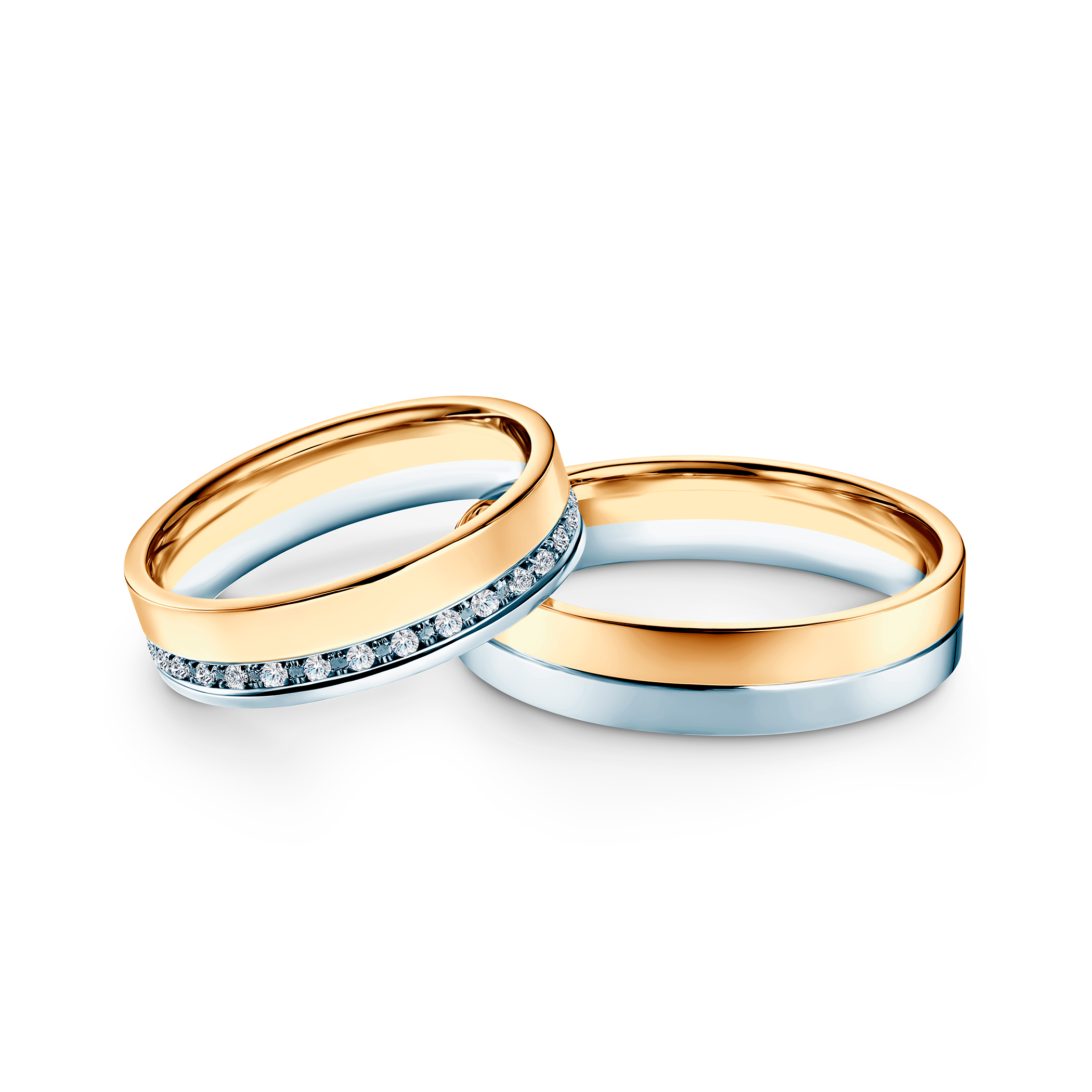 Obrączki ślubne: dwukolorowe złoto, płaskie, 5 mm