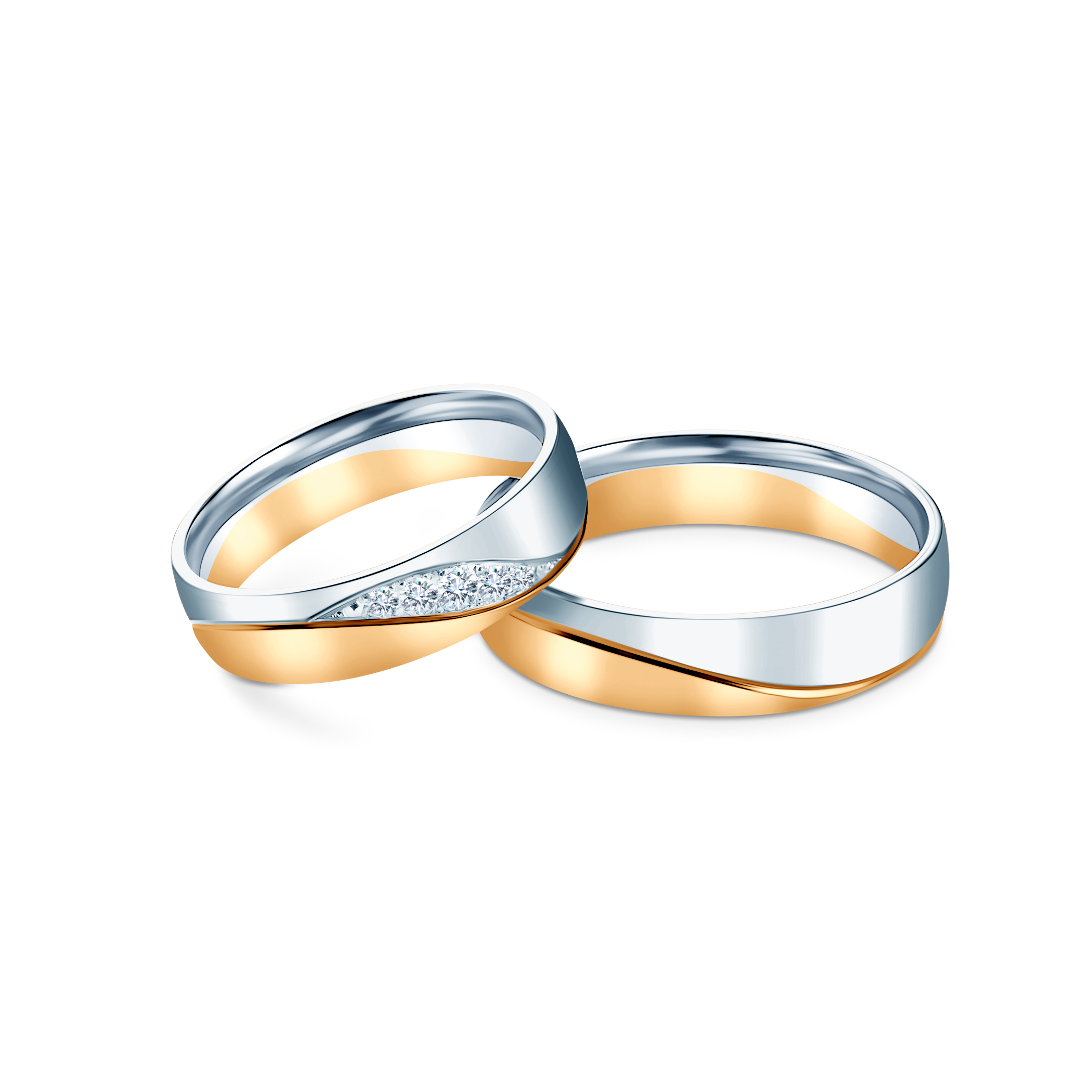 Obrączki ślubne: dwukolorowe złoto, fazowane, 5 mm