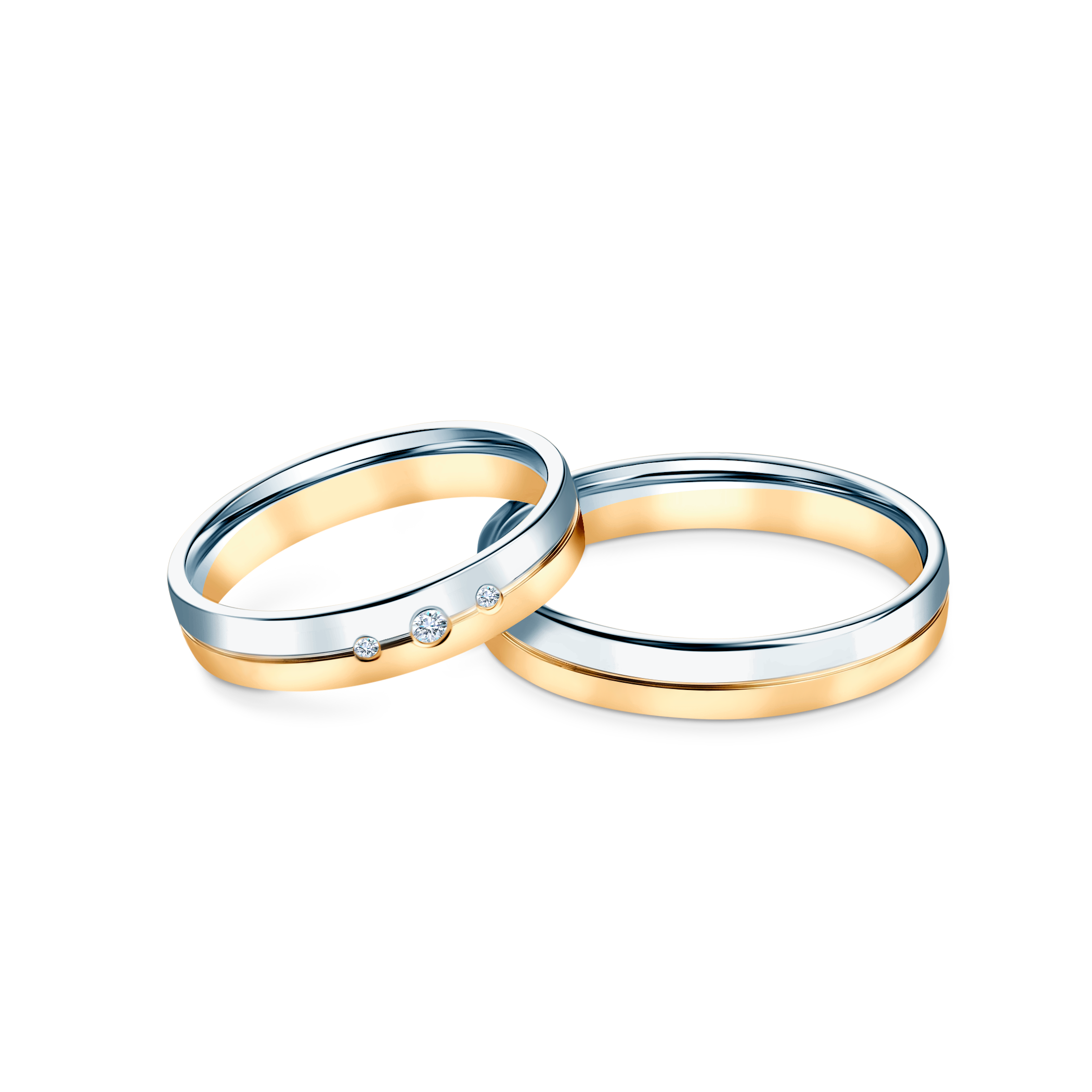 Obrączki ślubne: dwukolorowe złoto, półokrągłe, 4 mm