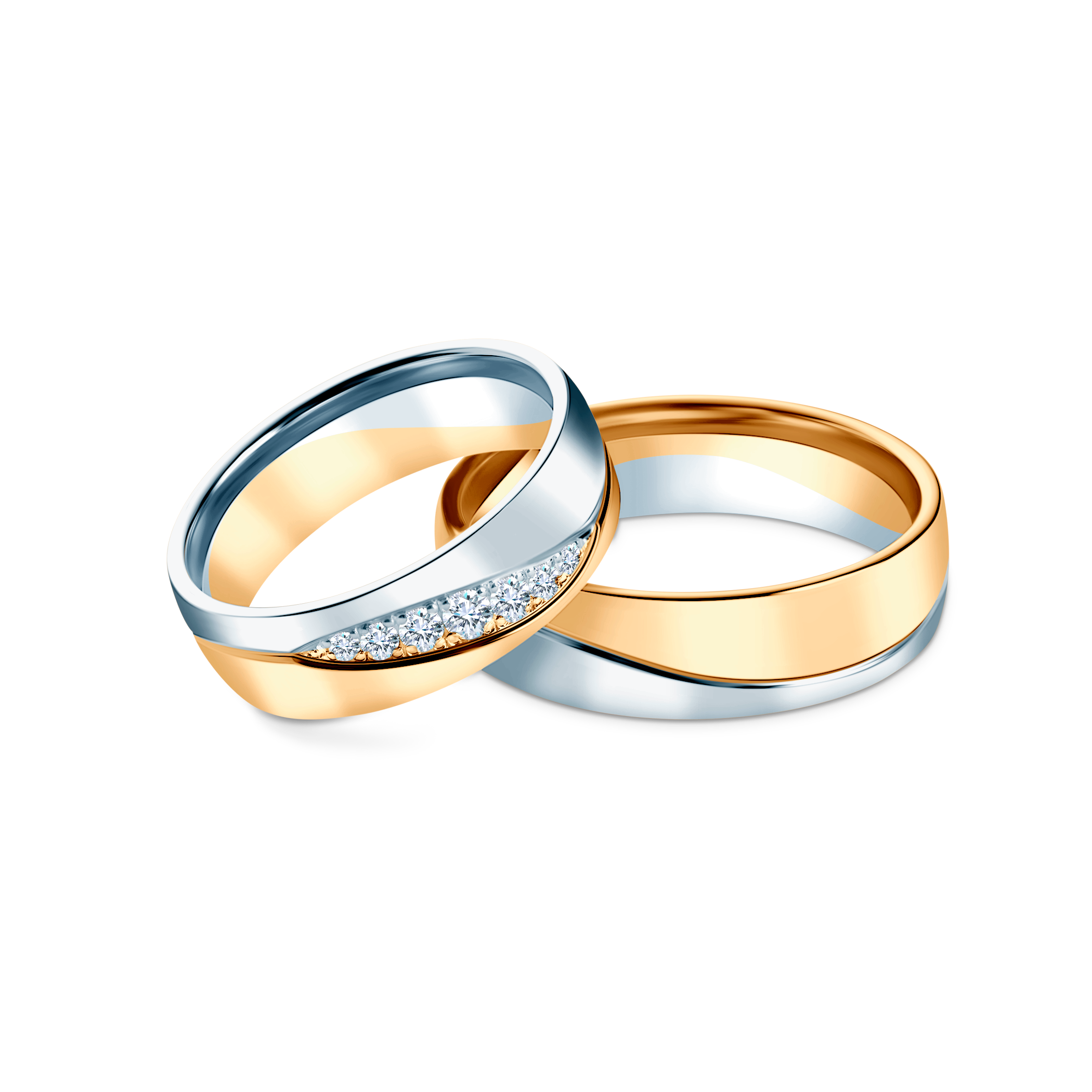 Obrączki ślubne: dwukolorowe złoto, półokrągłe, 6 mm