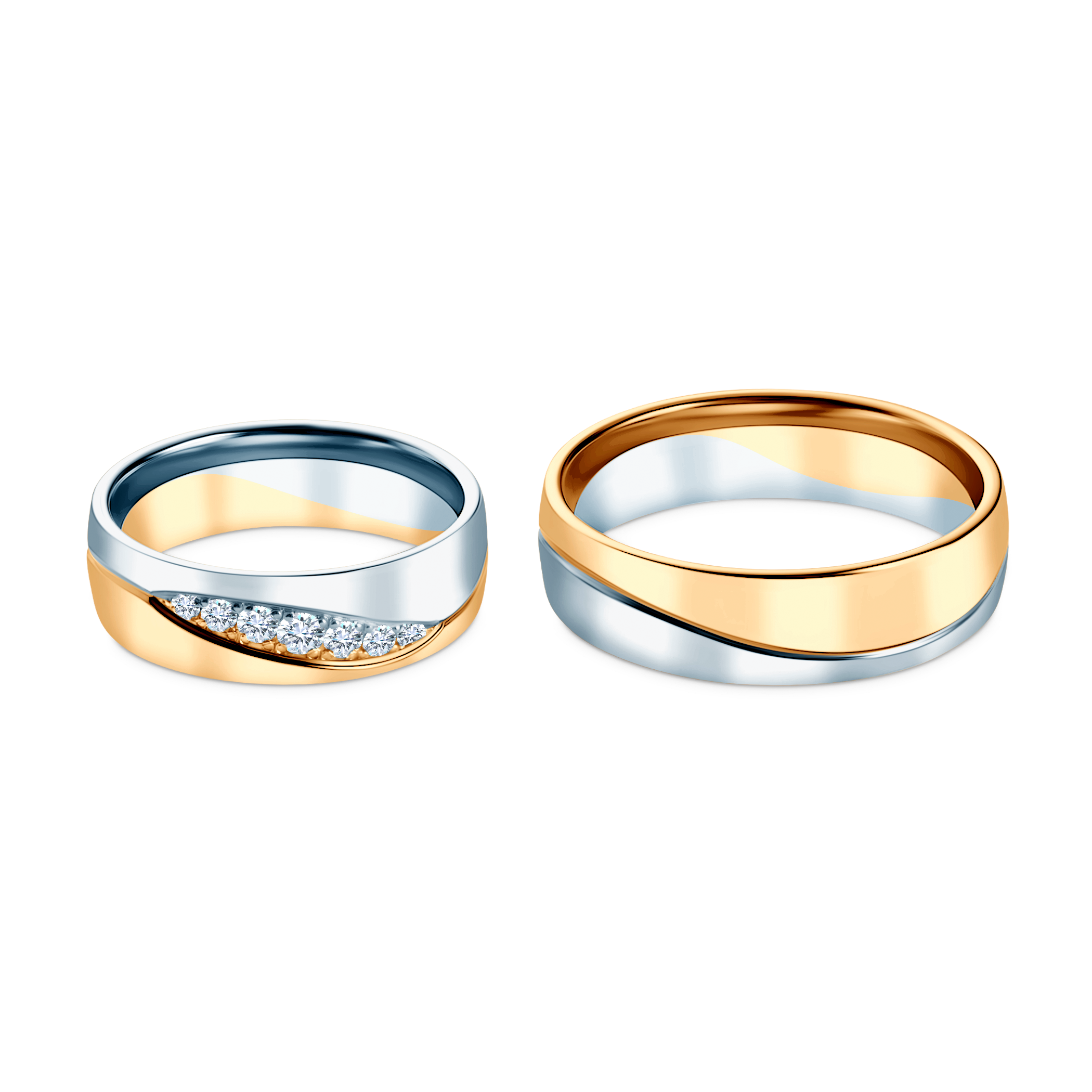 Trauringe: zweifarbiges Gold, halbrund, 6 mm - 4