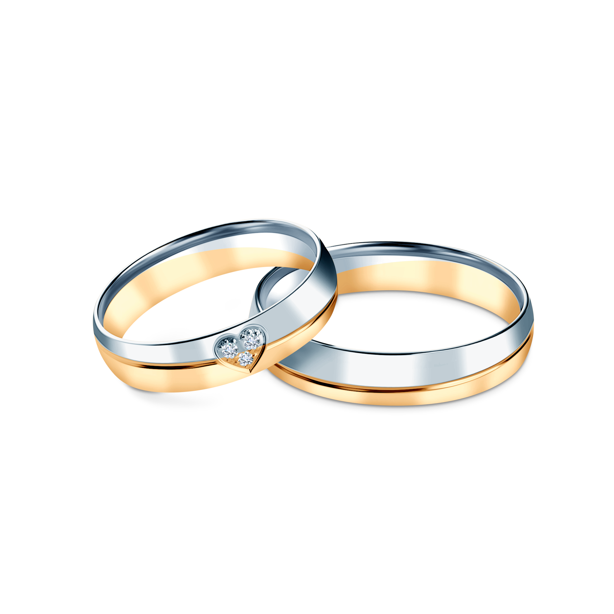 Obrączki ślubne: dwukolorowe złoto, półokrągłe, 4,5 mm