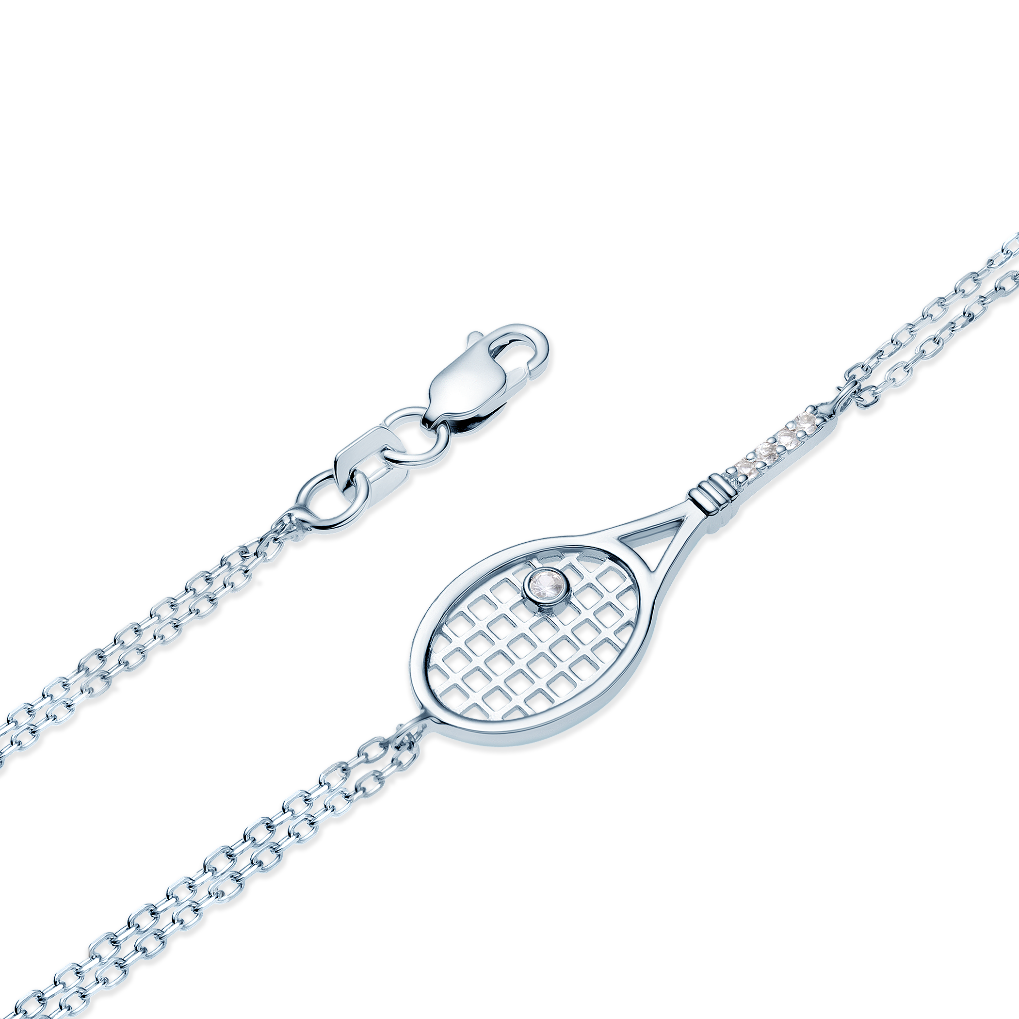 Bransoletka rakieta tenisowa Savicki: srebrna, białe szafiry - 3