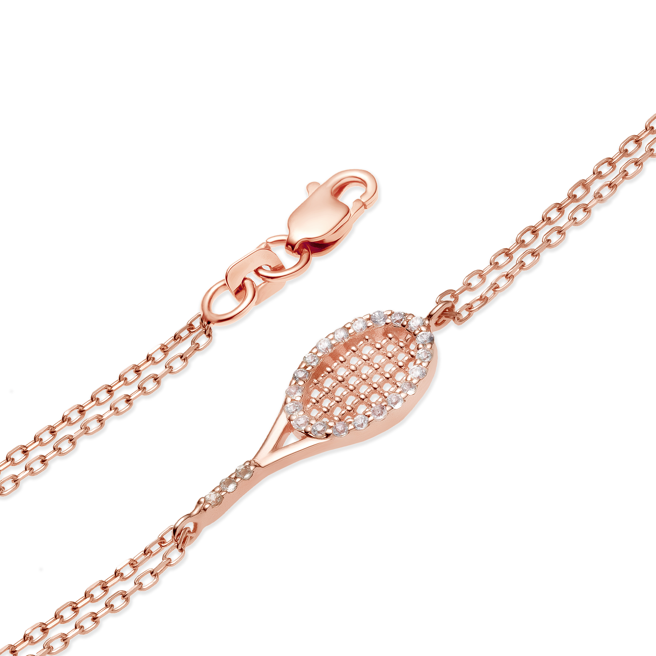 Bransoletka rakieta tenisowa Savicki: srebrna, białe szafiry - 3