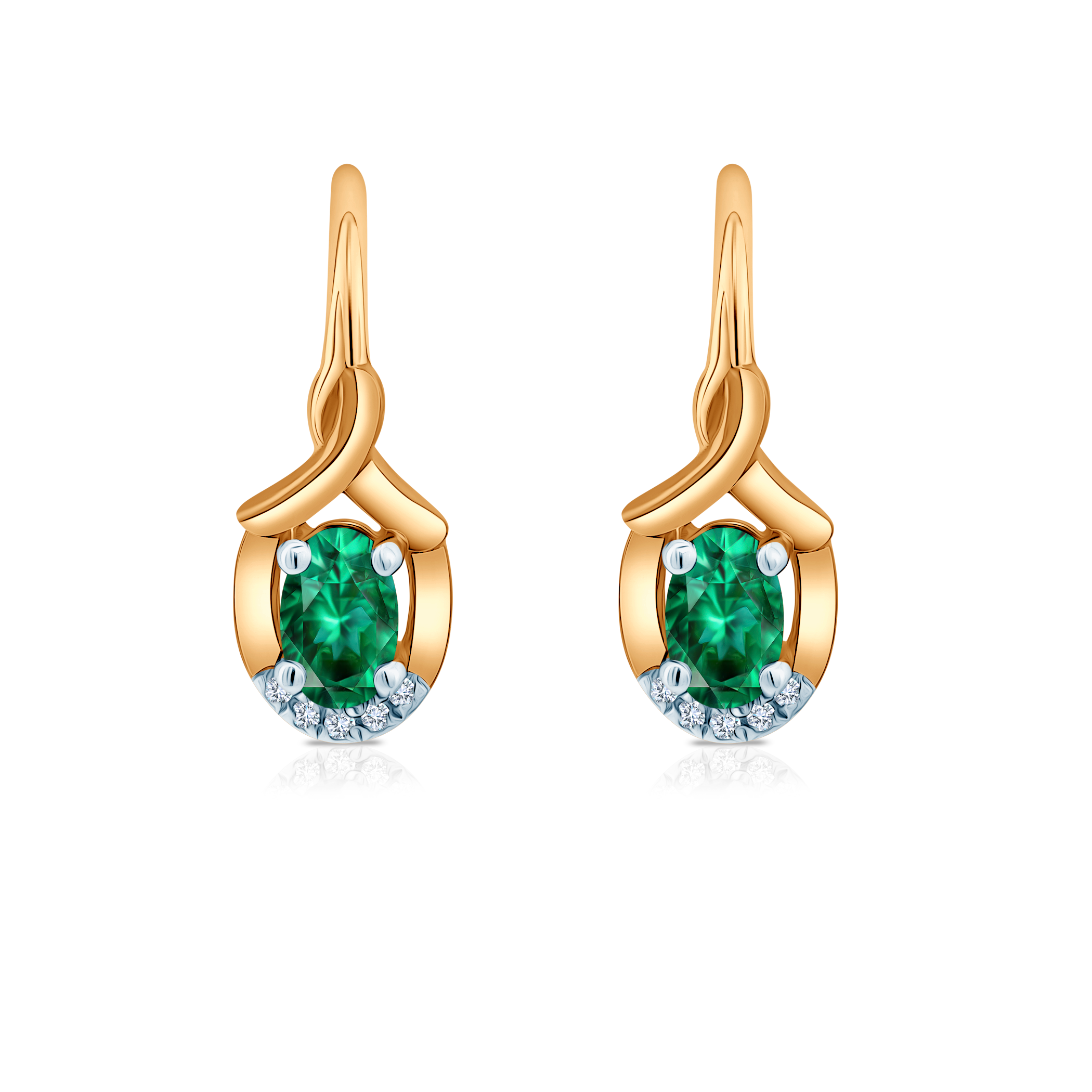 Ohrringe Savicki: zweifarbiges Gold, Smaragde, Diamanten