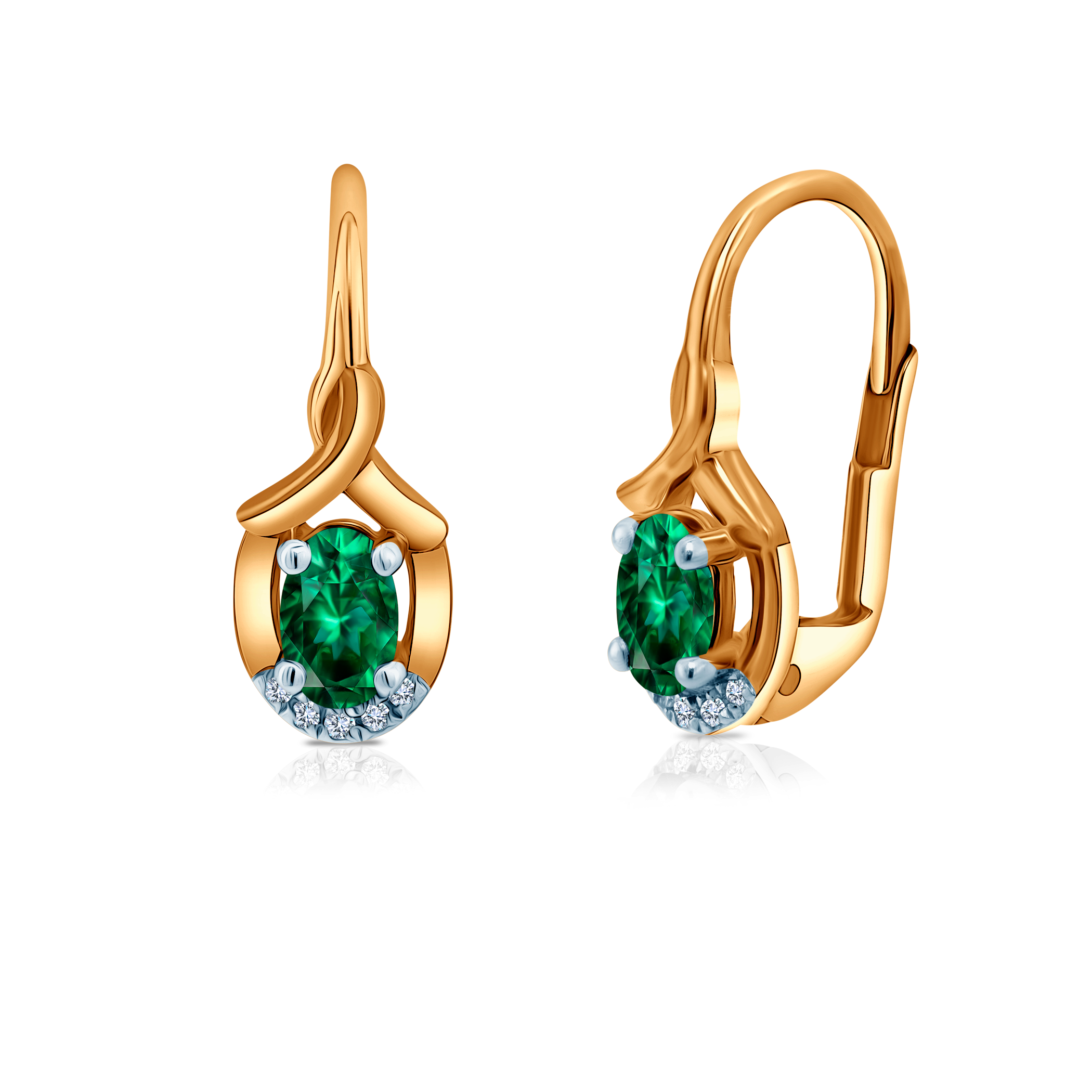 Ohrringe Savicki: zweifarbiges Gold, Smaragde, Diamanten - 3