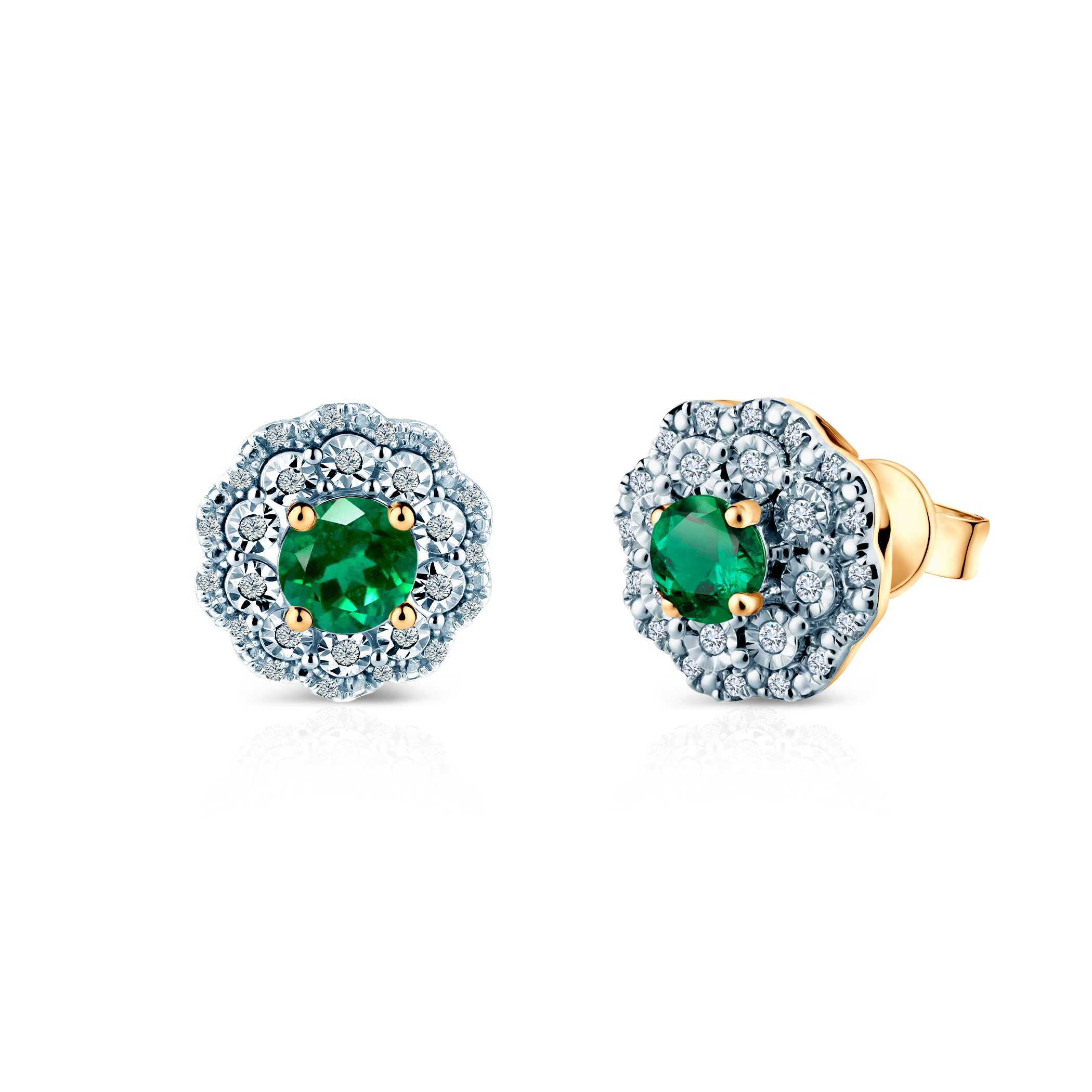 Ohrringe Rosavine: zweifarbiges Gold, Smaragde, Diamanten - 3