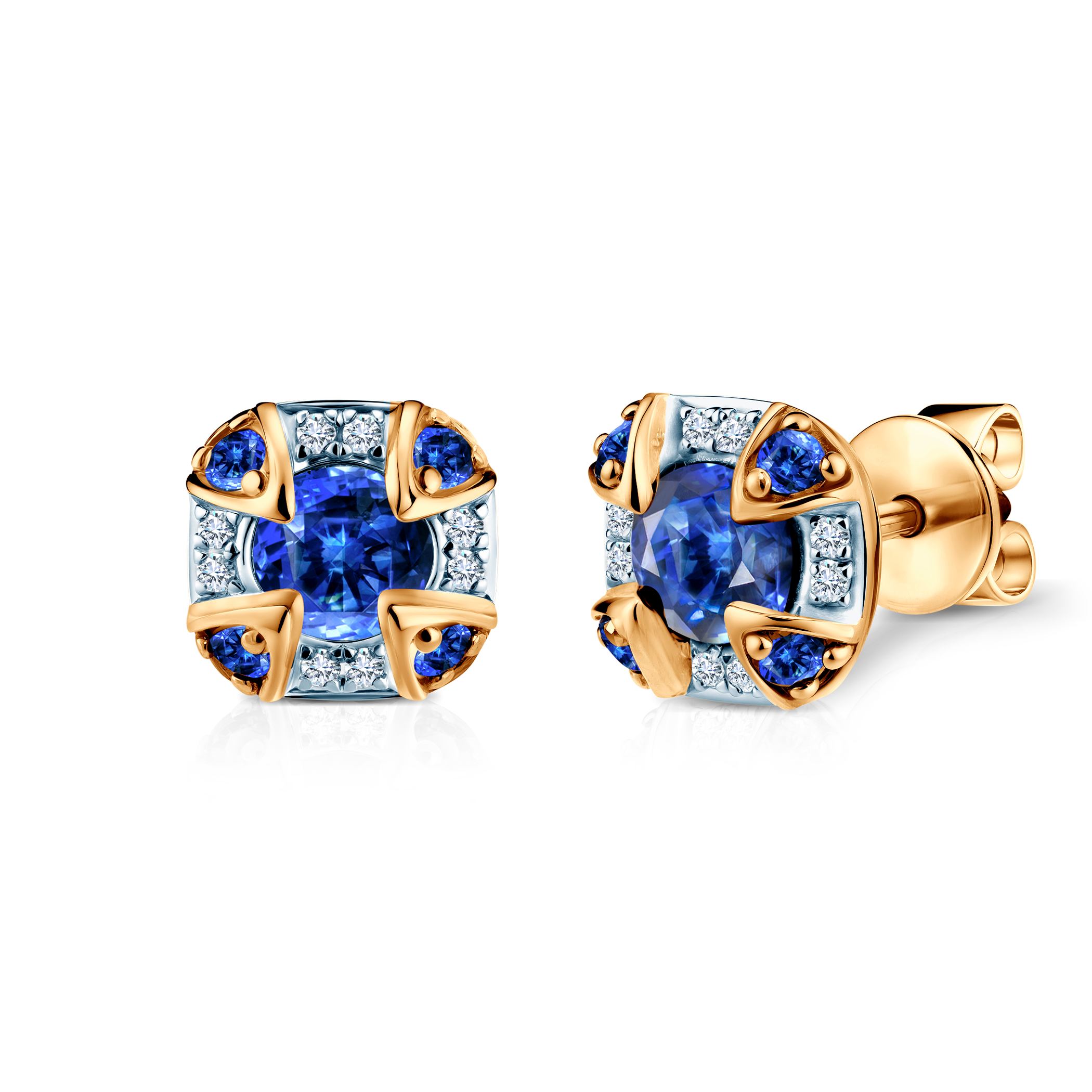 Ohrringe Rosavine: zweifarbiges Gold, blaue Saphire, Diamanten - 3