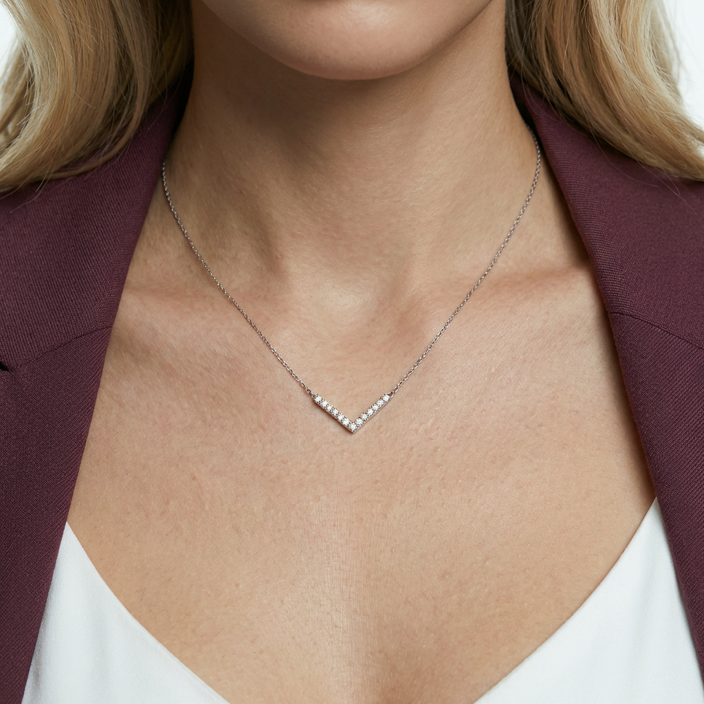 14K white gold necklace with 0.15ct lab-grown white diamonds 42 cm - 3