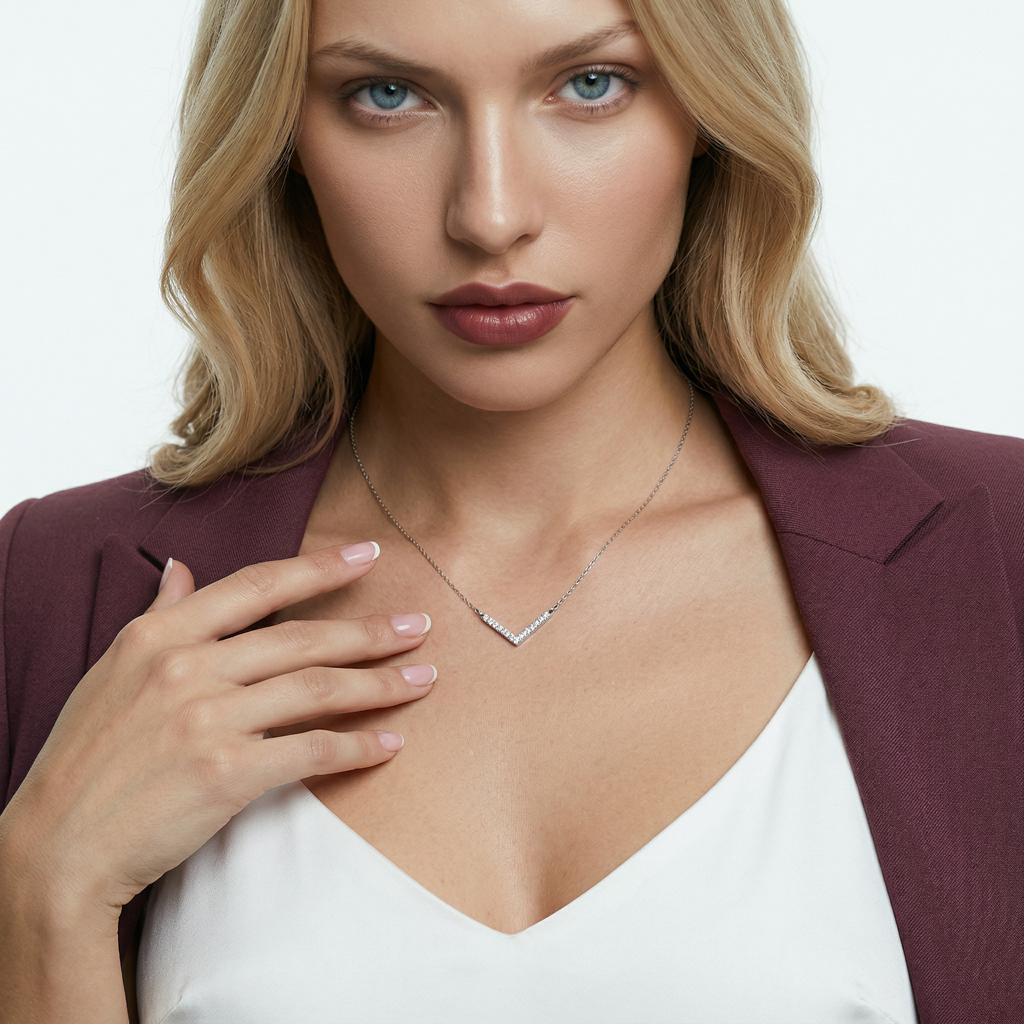 14K white gold necklace with 0.15ct lab-grown white diamonds 42 cm - 5