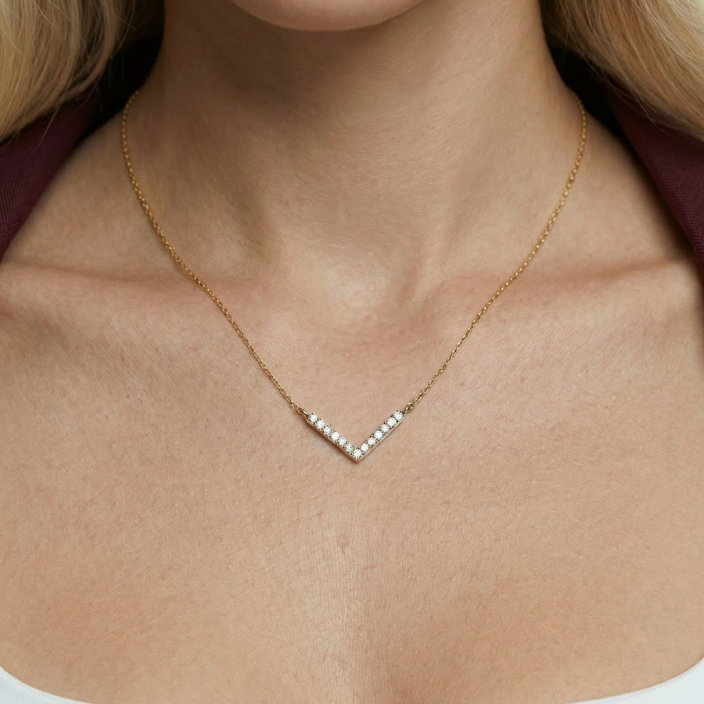 Naszyjnik złoty 585 z białymi diamentami laboratoryjnymi 0.15ct 42 cm - 4