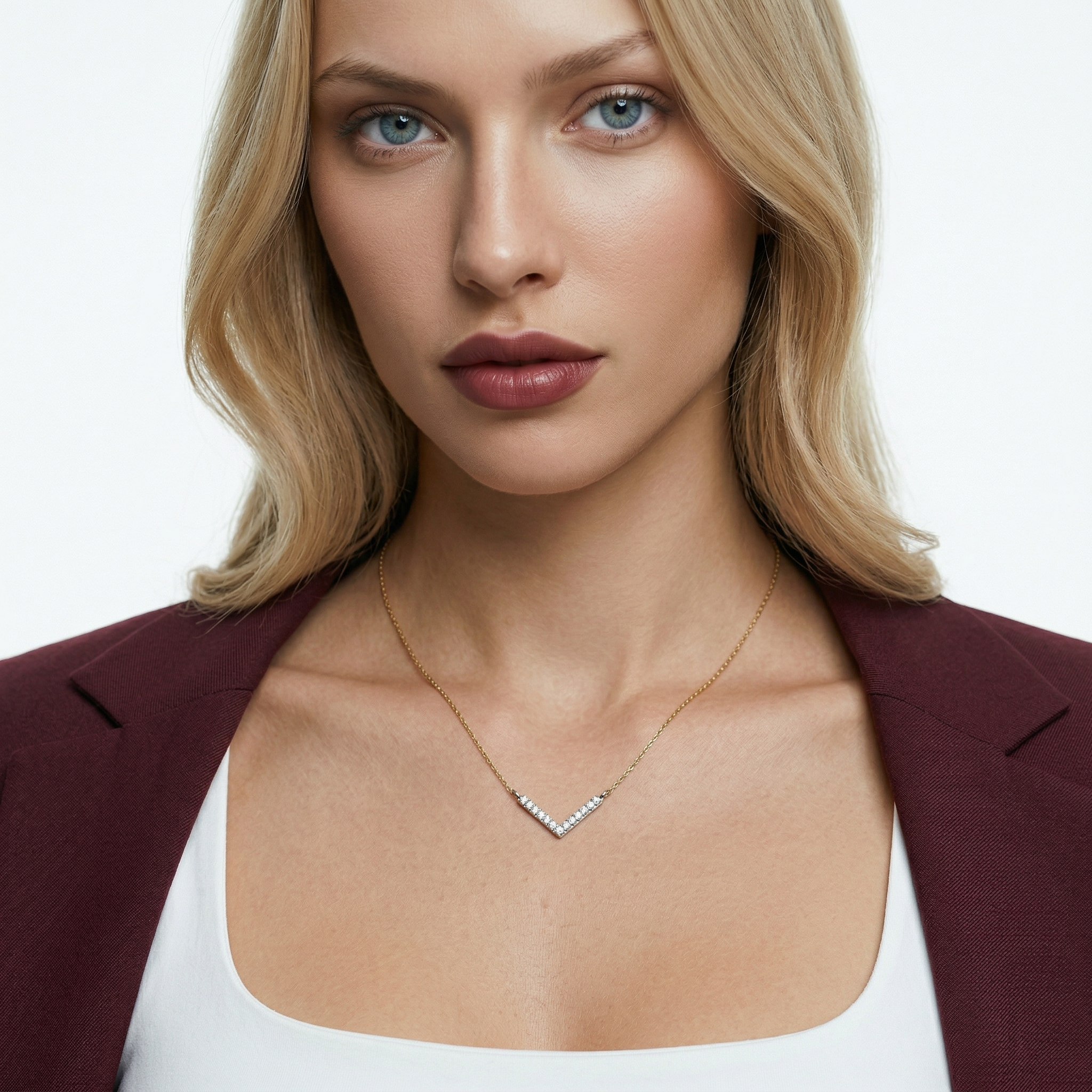 Naszyjnik złoty 585 z białymi diamentami laboratoryjnymi 0.15ct 42 cm - 5
