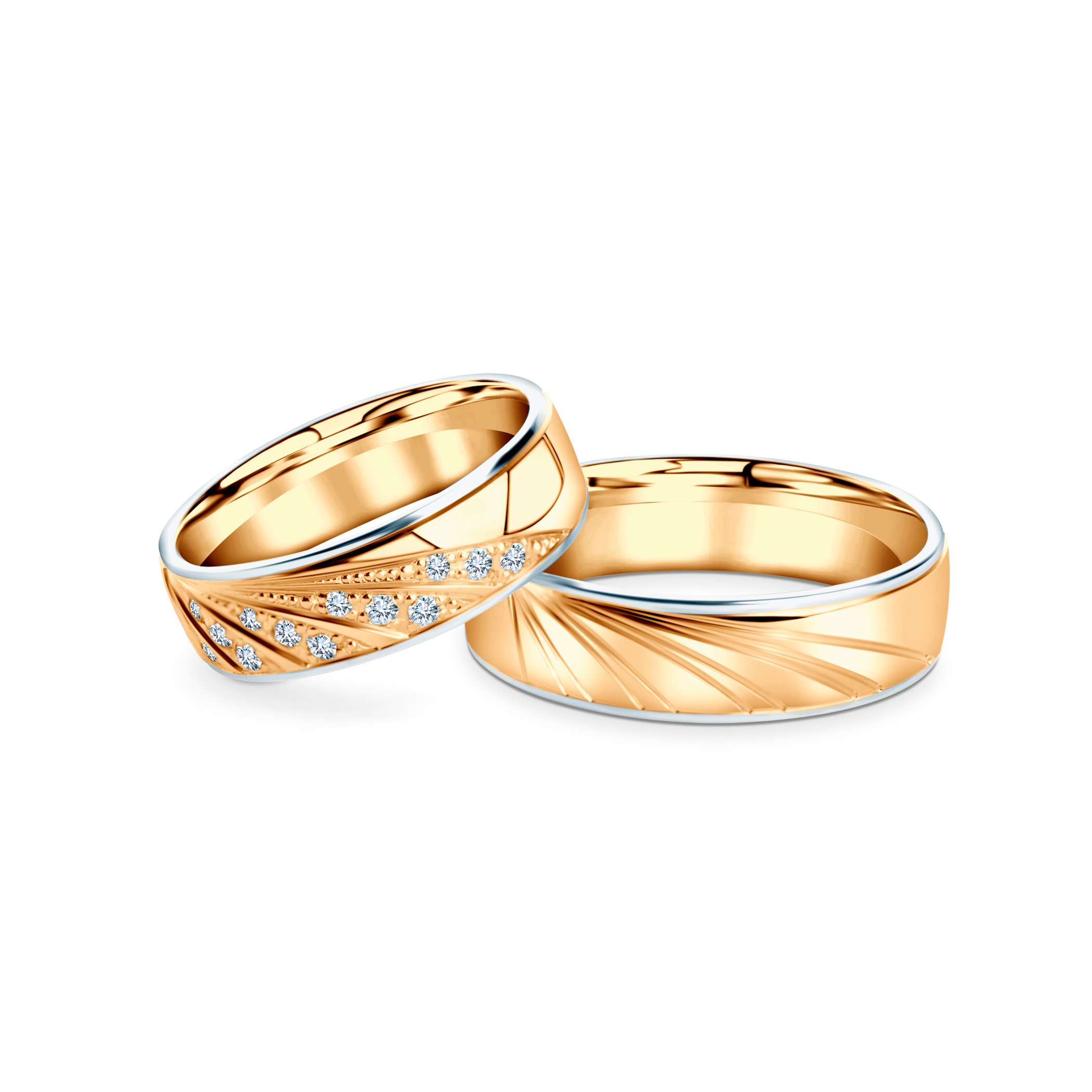 Trauringe: zweifarbiges Gold, halbrund, 6 mm