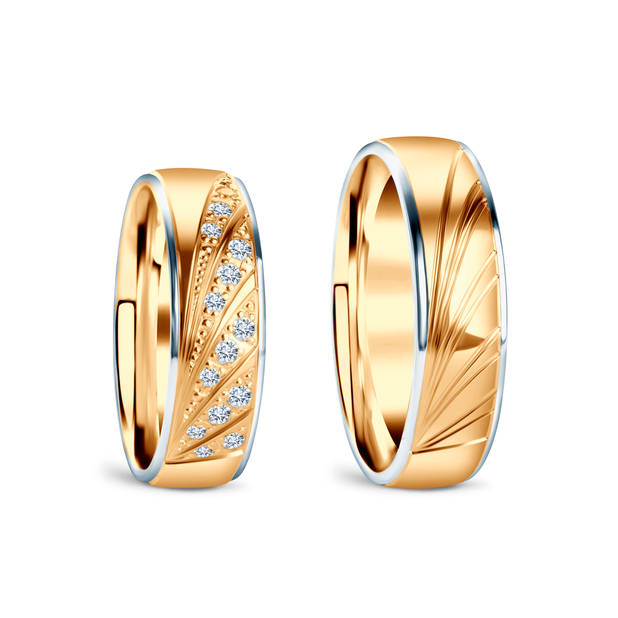 Trauringe: zweifarbiges Gold, halbrund, 6 mm - 3