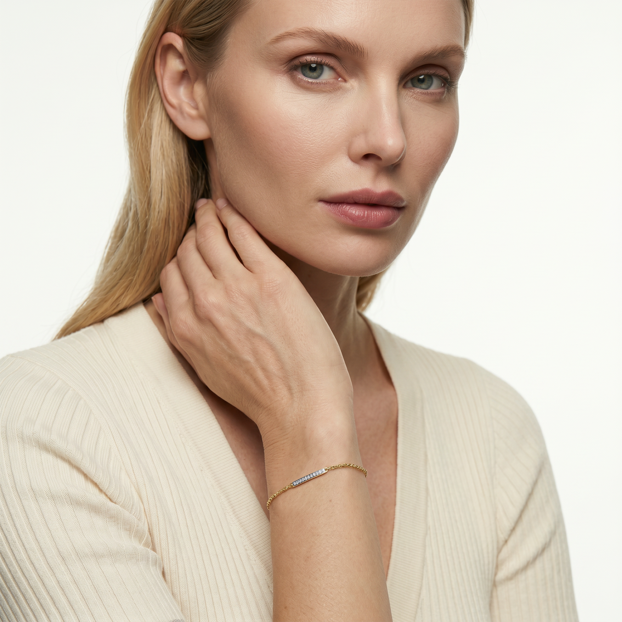 Bransoletka celebrytka złota 585 z białym diamentem 0.03ct 18cm - 6