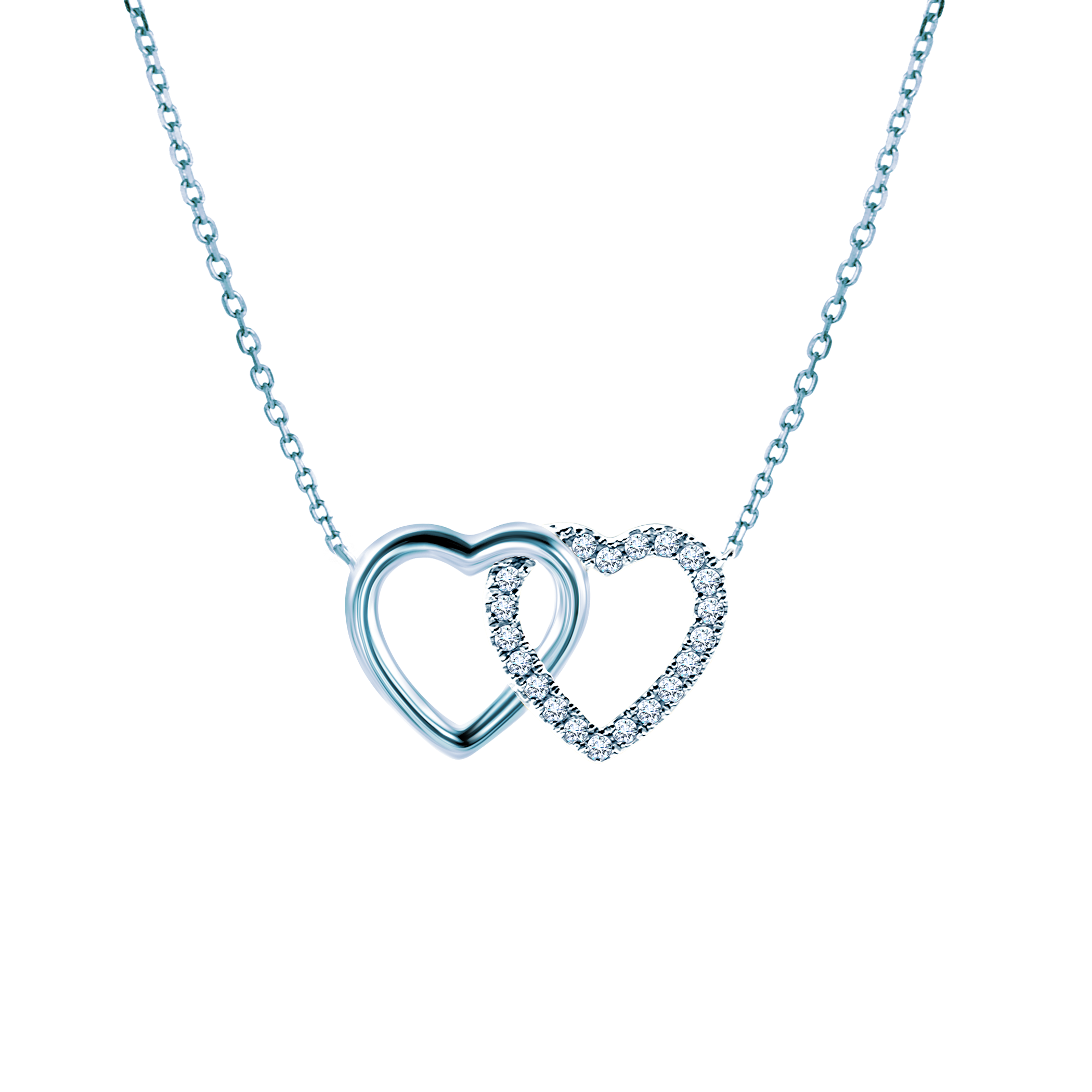 Naszyjnik serce złoty 585 z białymi diamentami 0.06ct 42 cm