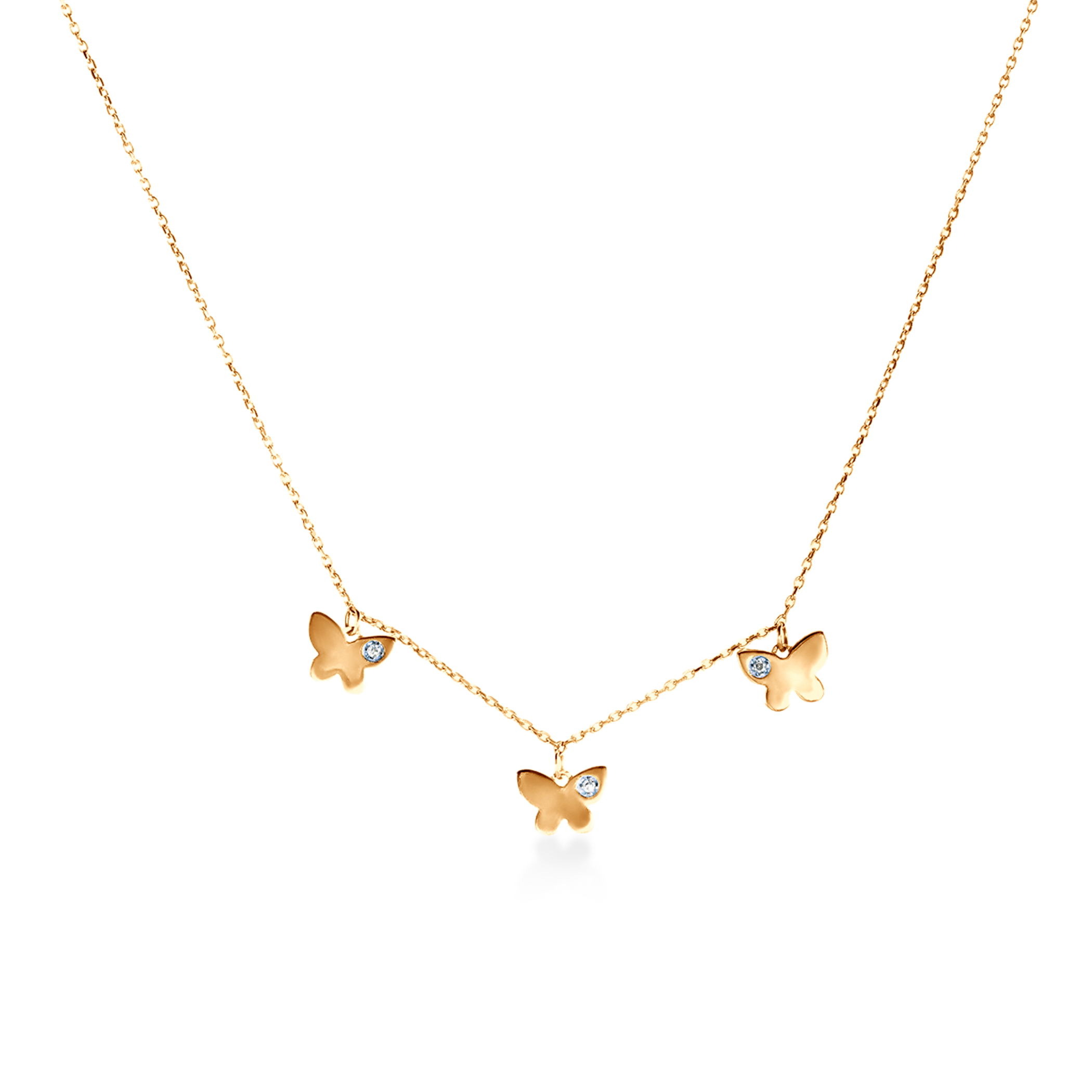 Naszyjnik motyl złoty 585 z białymi diamentami 0.01ct 45 cm