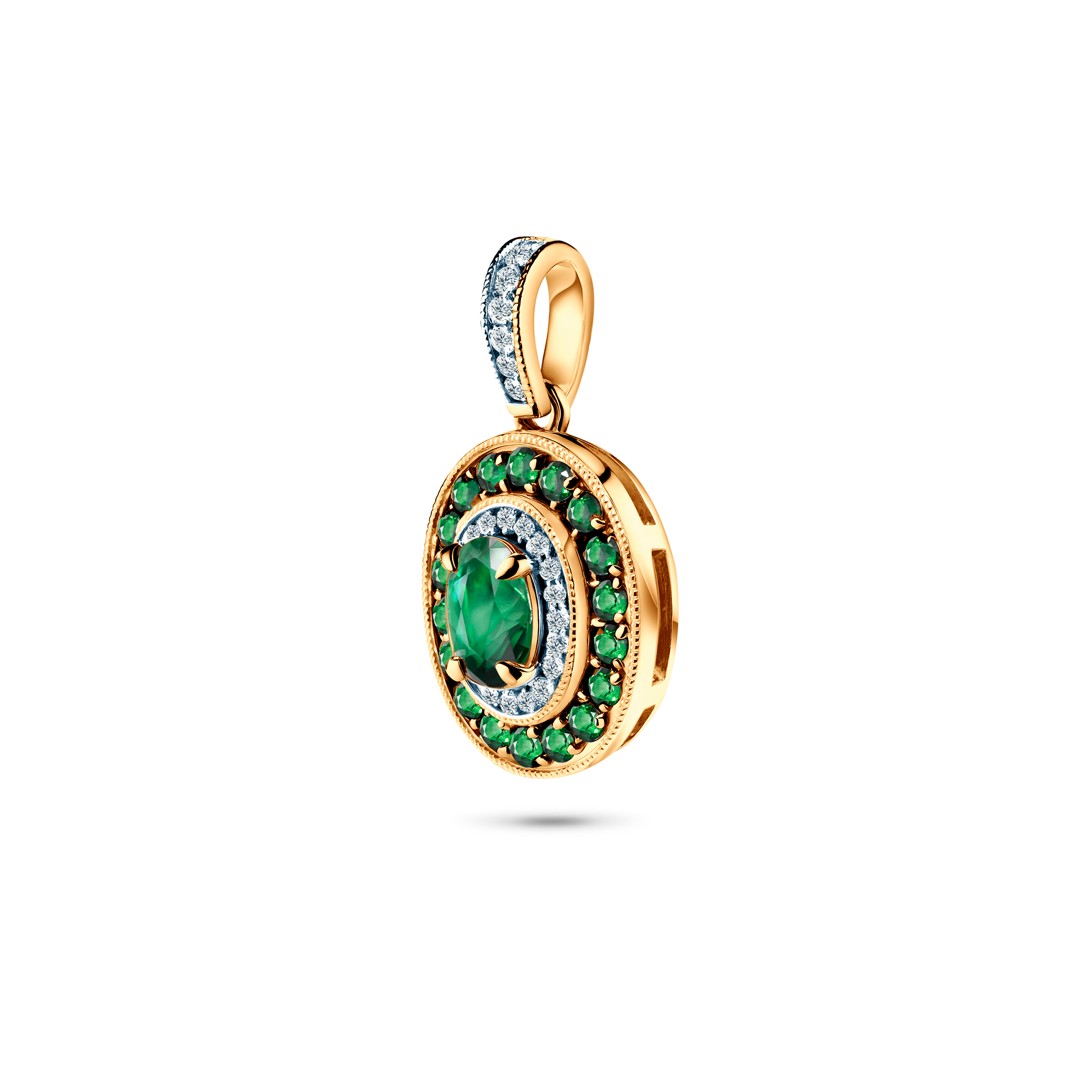 Rosavine pendant: two-tone gold, emeralds, diamonds - 3