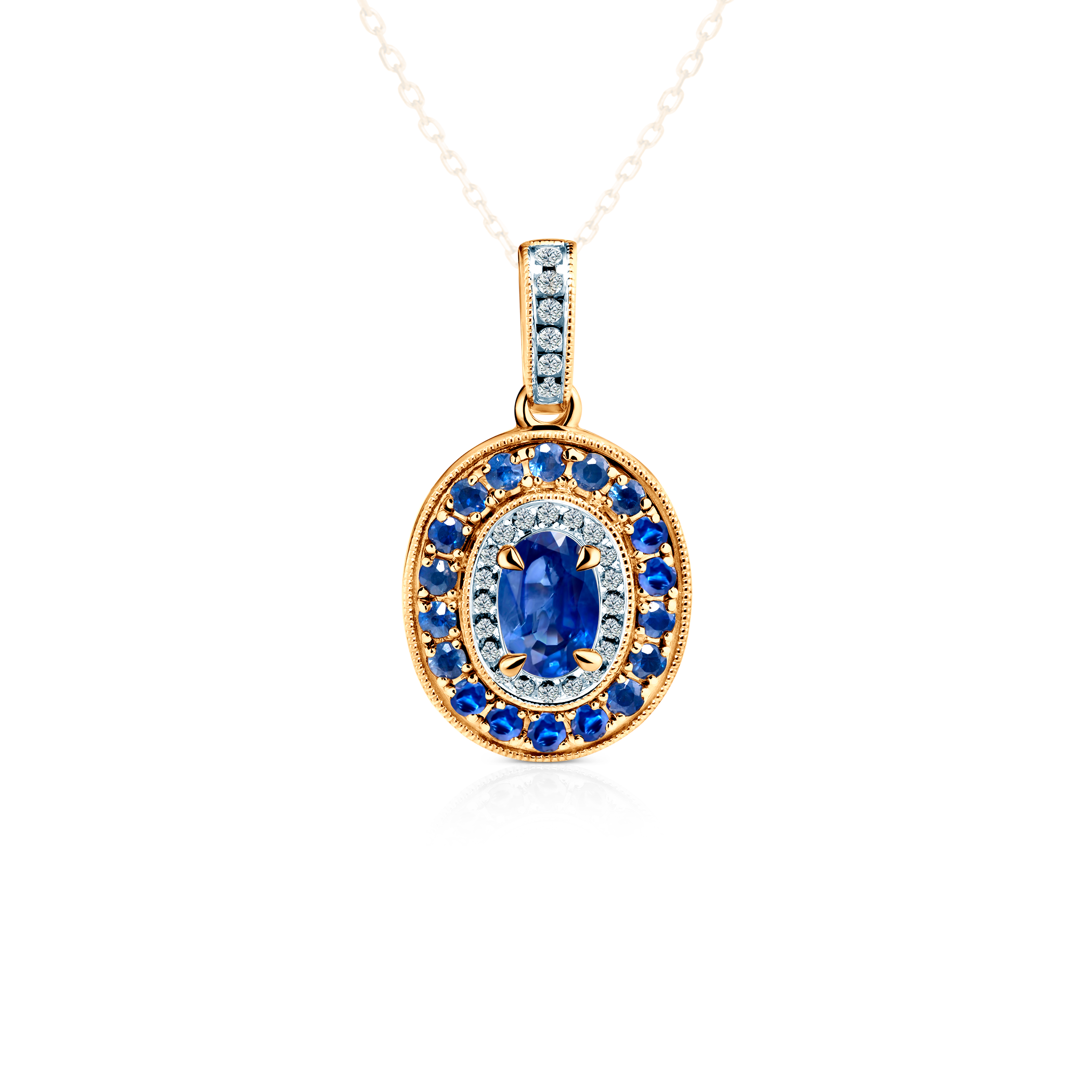 Anhänger Rosavine: zweifarbiges Gold, blaue Saphire, Diamanten