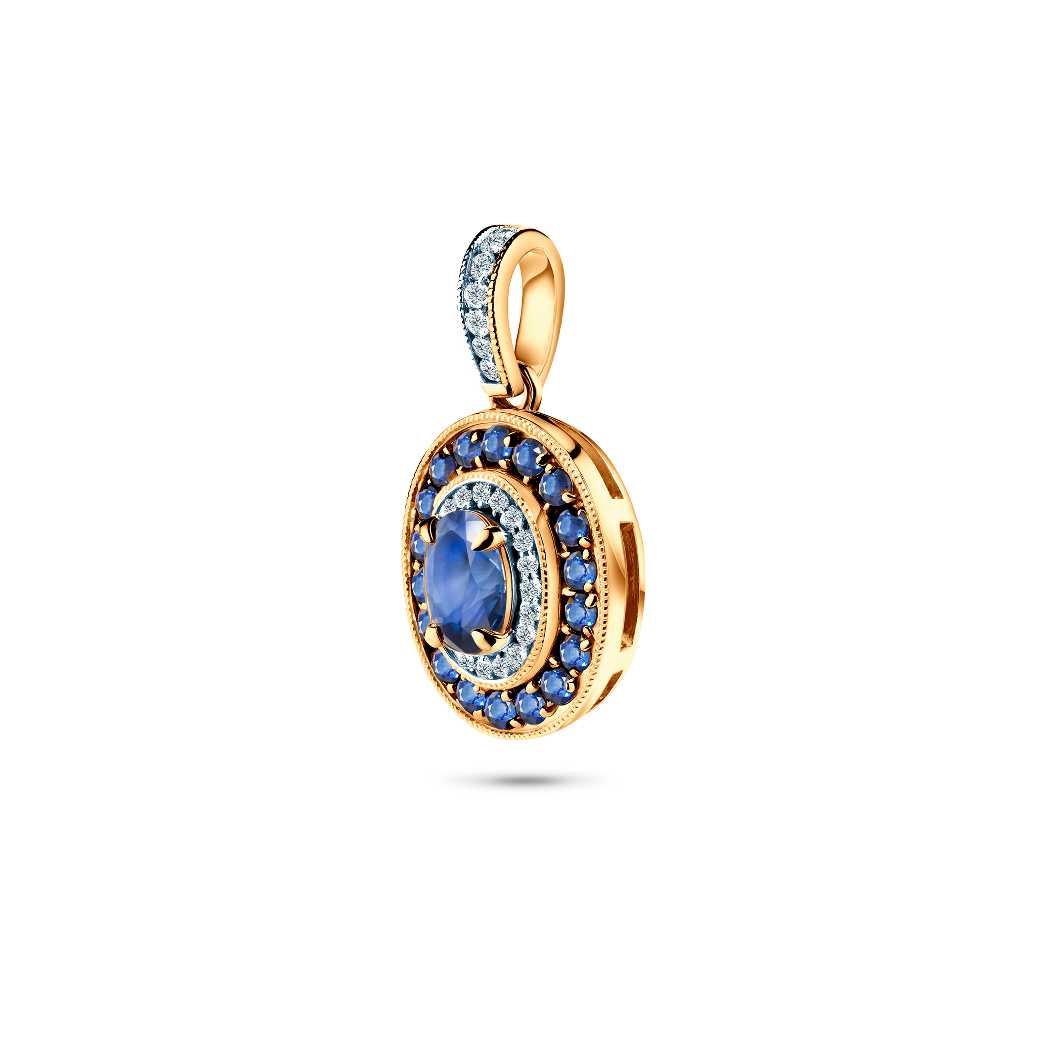 Rosavine pendant: two-tone gold, blue sapphires, diamonds - 3