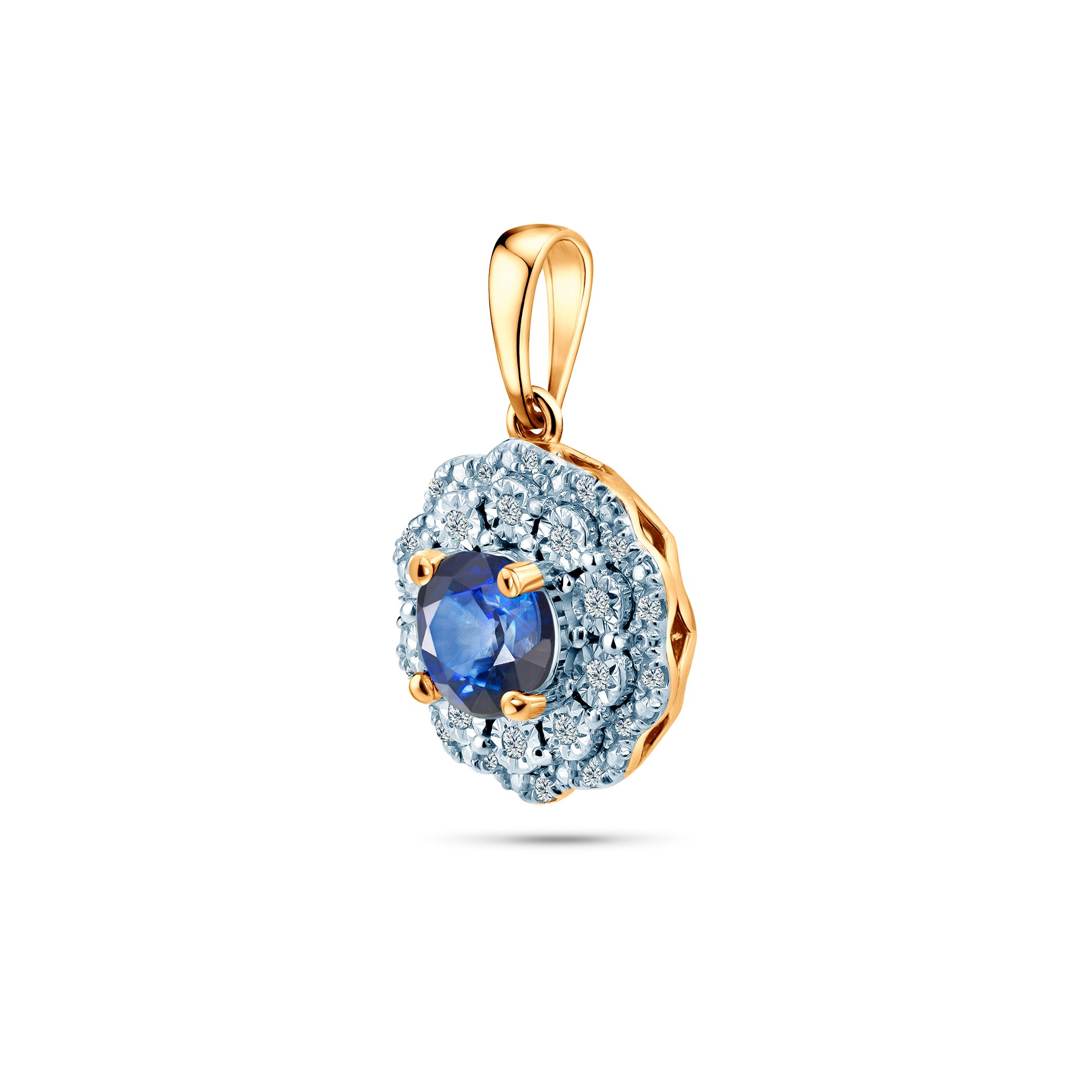 Rosavine pendant: two-tone gold, blue sapphires, diamonds - 3