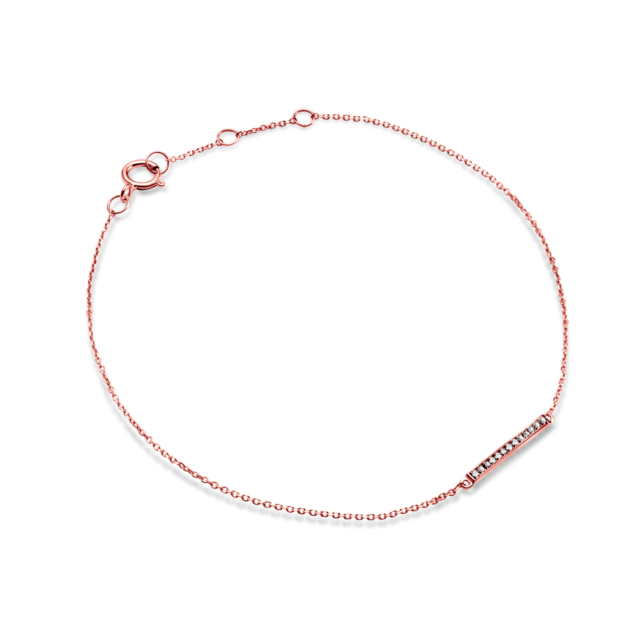 Bransoletka celebrytka z różowego złota 585 z białym diamentem 0.03ct 18cm