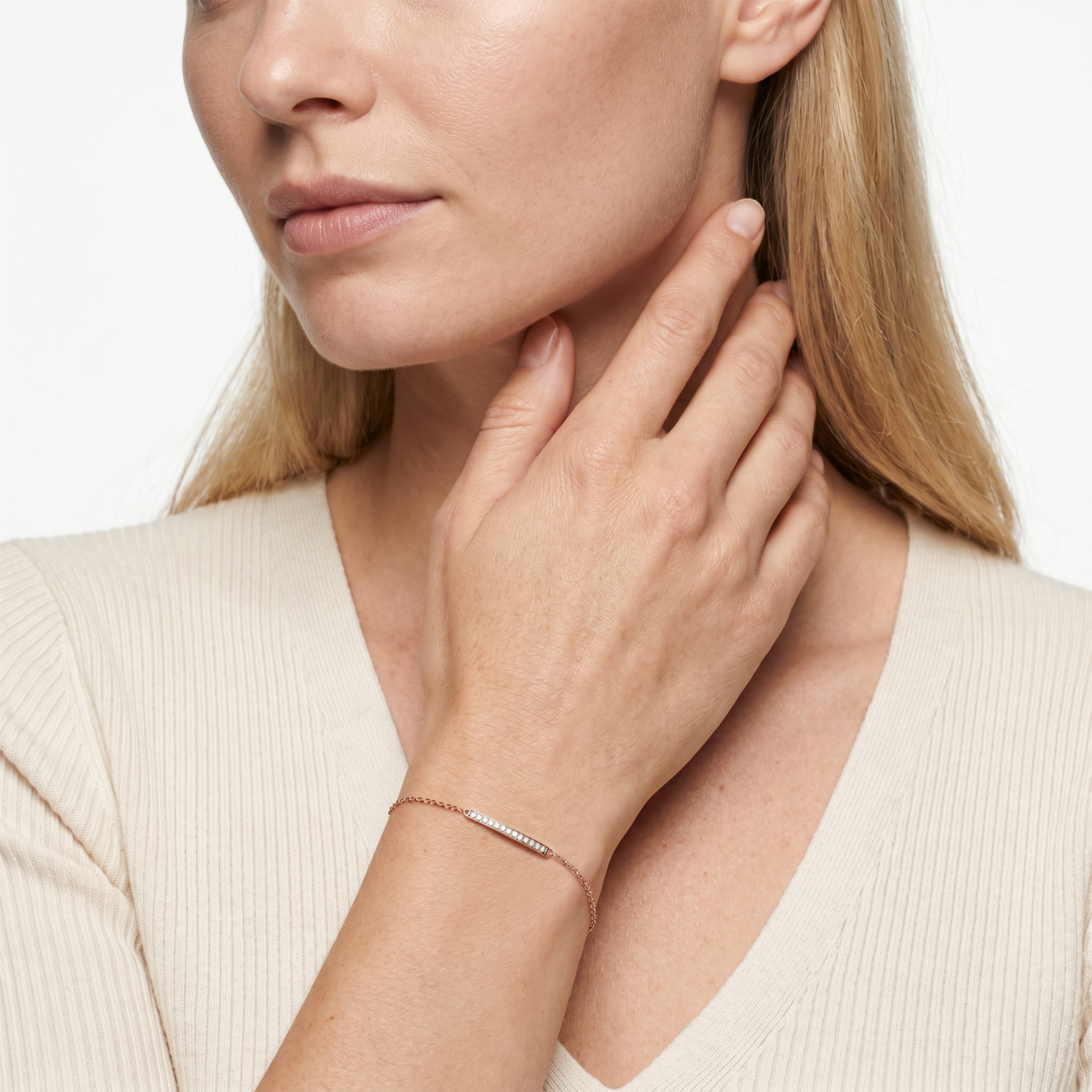 Armband mit weißem Diamanten 0,03 ct 18 cm, 585er Roségold  - 4