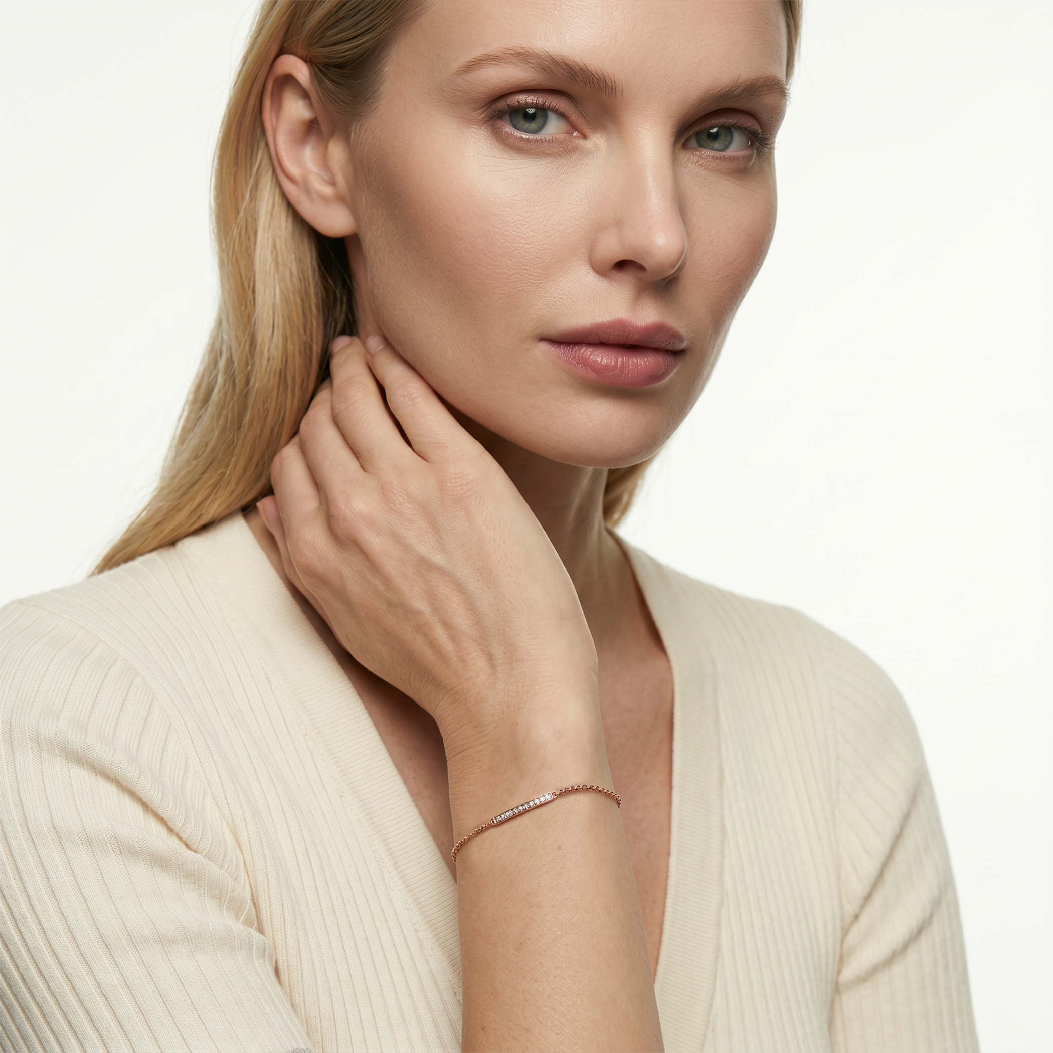 Armband mit weißem Diamanten 0,03 ct 18 cm, 585er Roségold  - 6