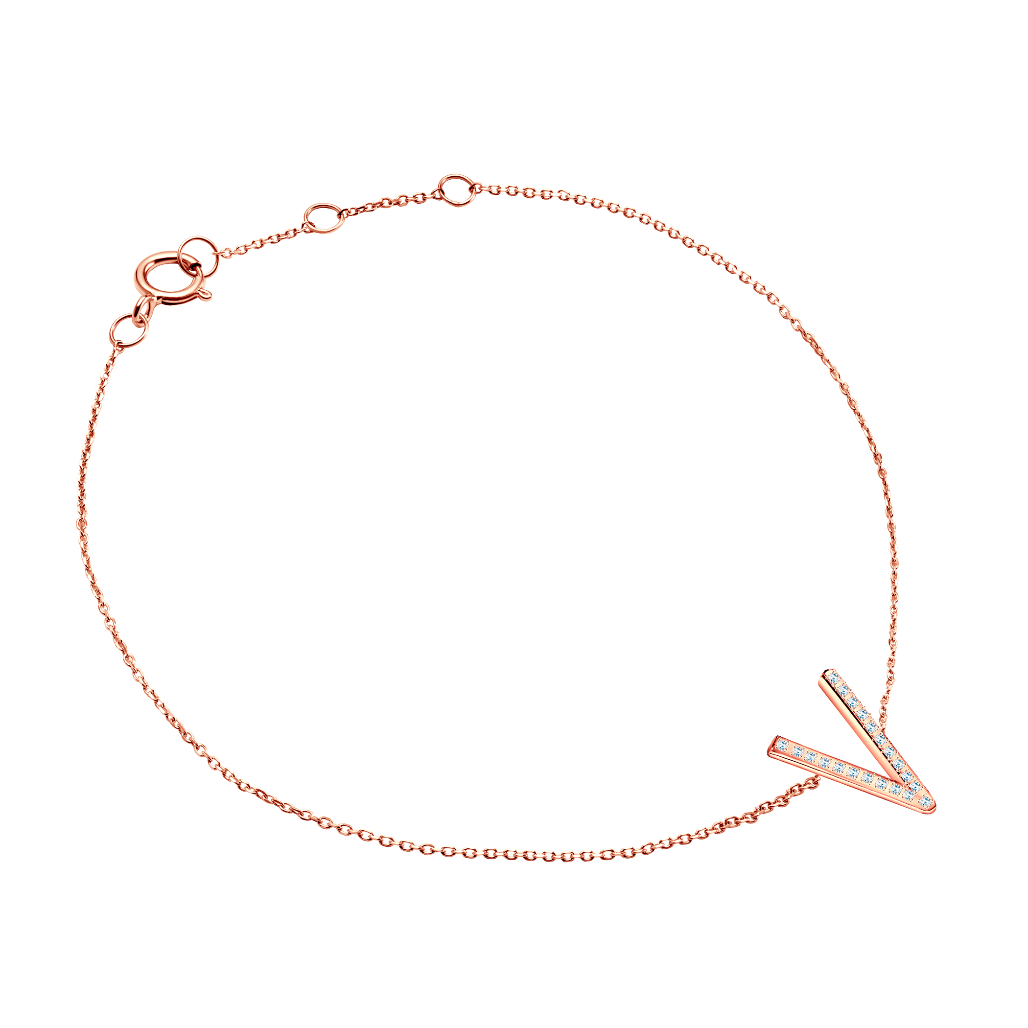 Armband Buchstabe V mit weißem Diamanten 0,05 ct 18 cm, 585er Roségold 