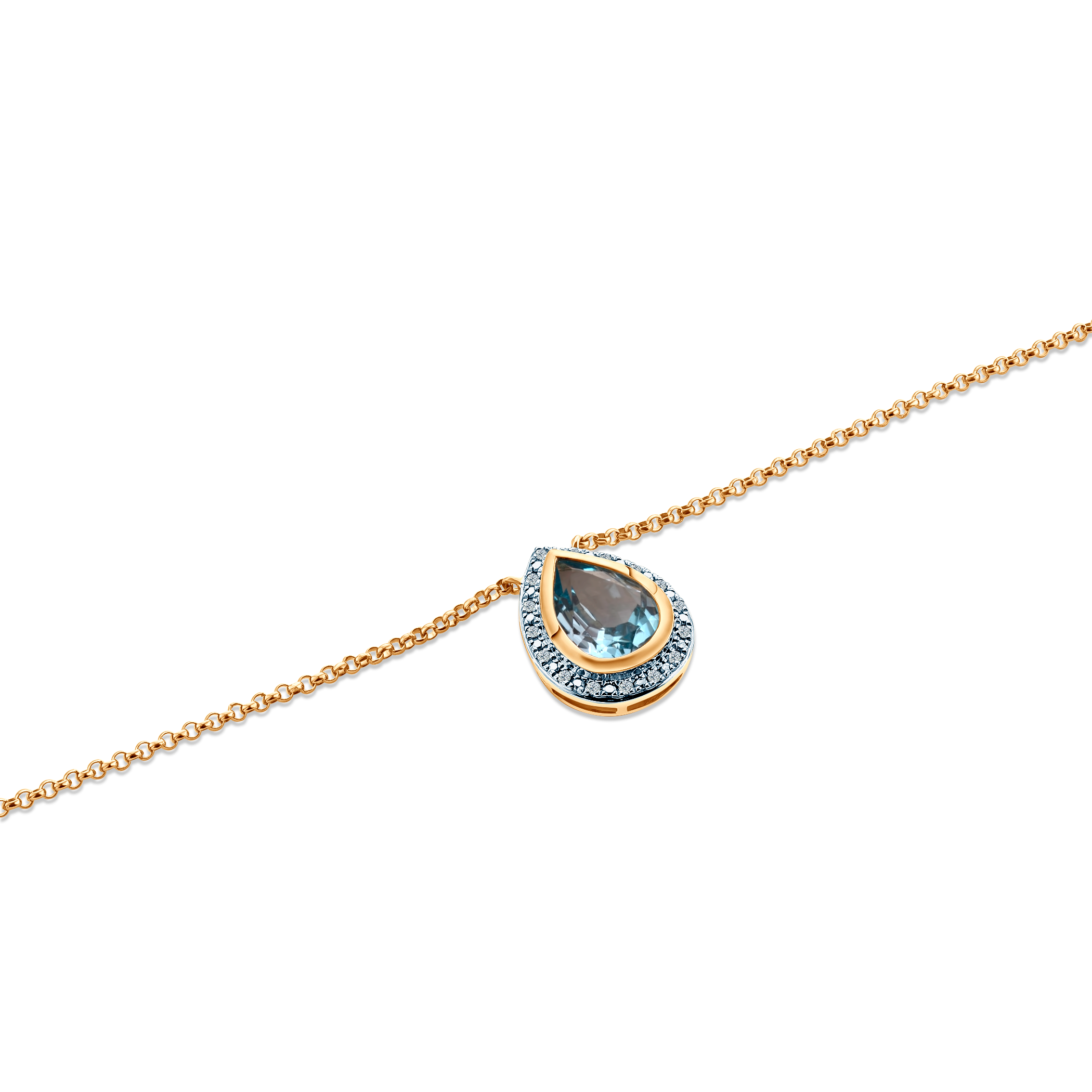 14K gold necklace with 0.06ct blue topaz 42 cm - 3