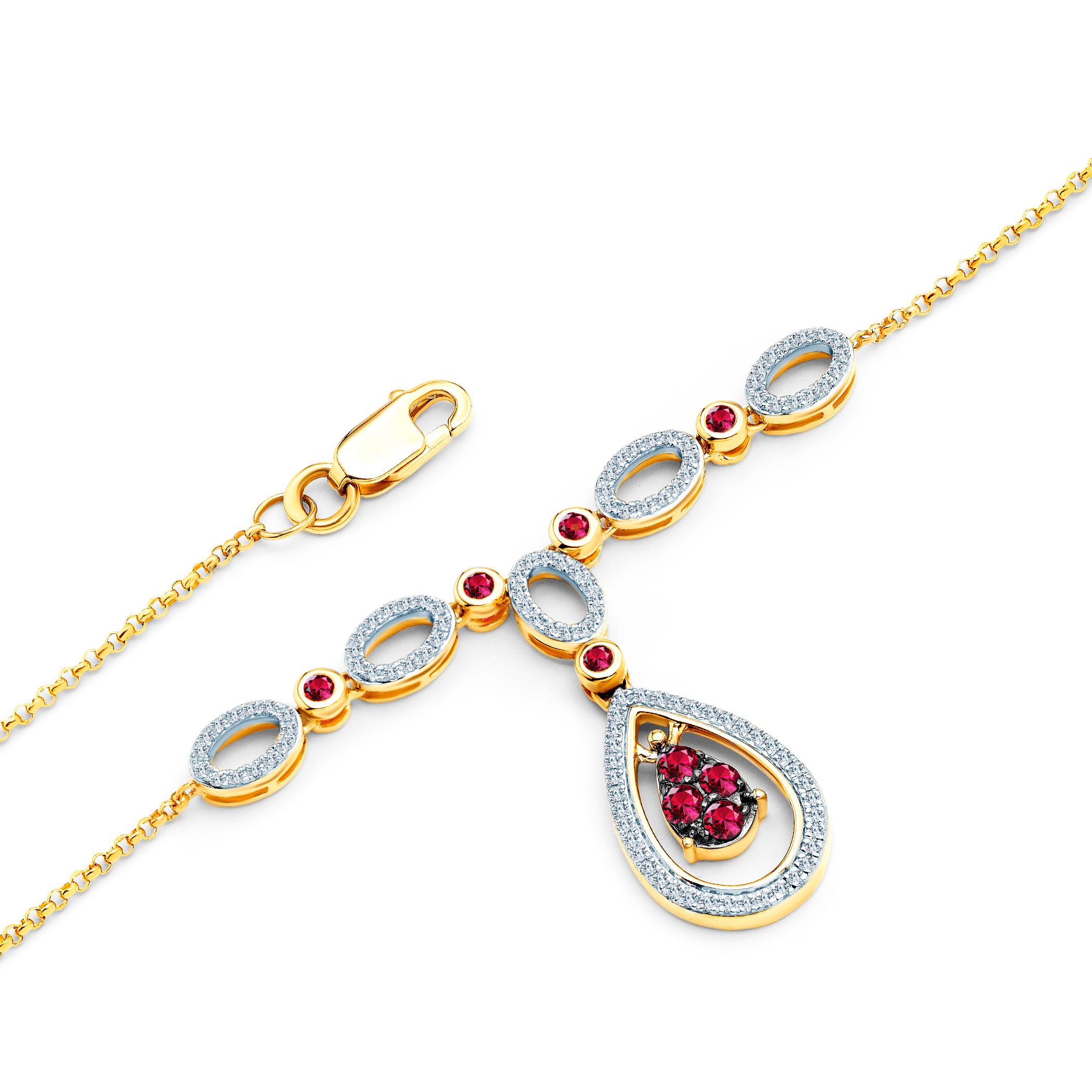 SAVICKI teardrop necklace: gold, diamonds, rubies - 4