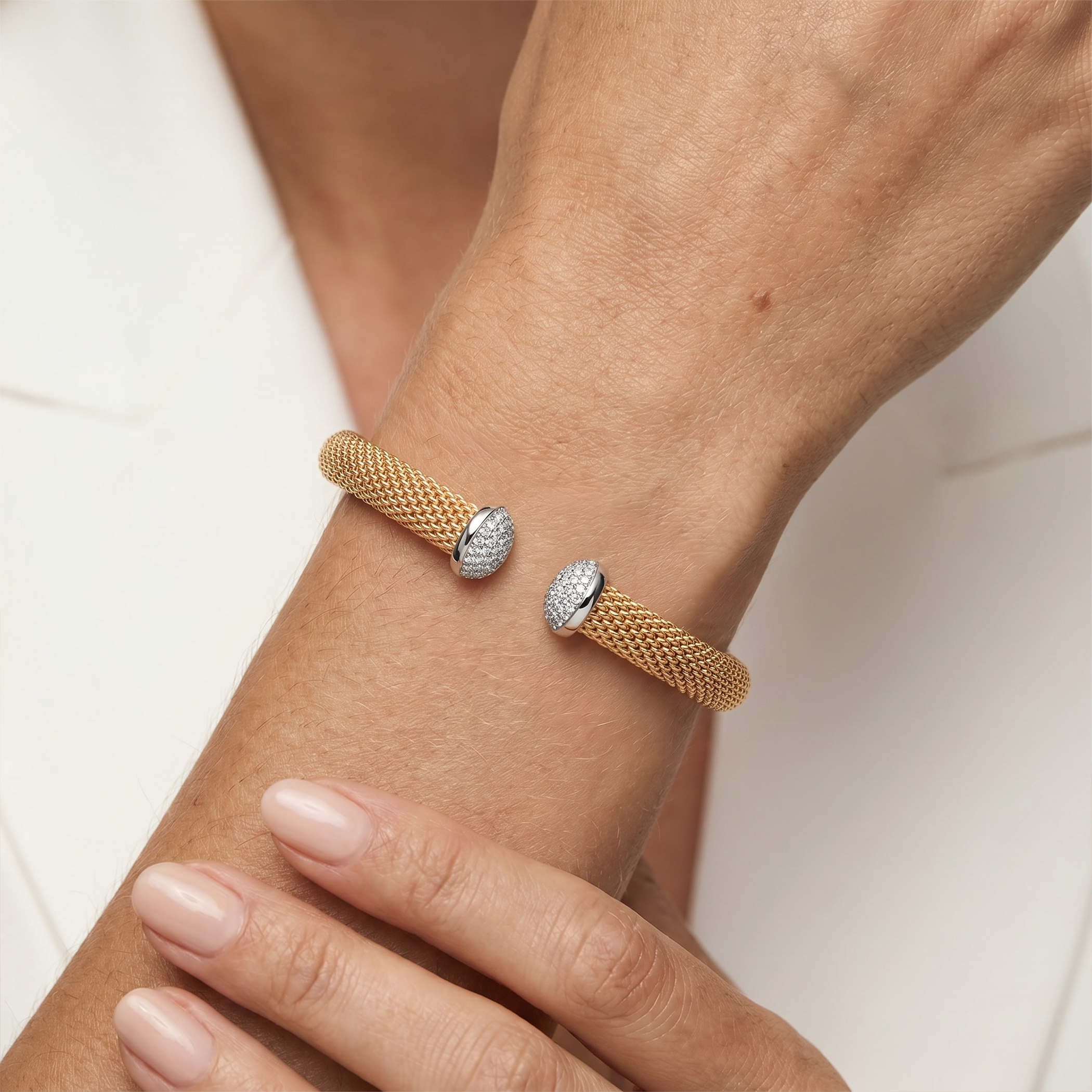 Bransoletka Bangle srebrna pozłacana z cyrkonią 6,0mm - 3