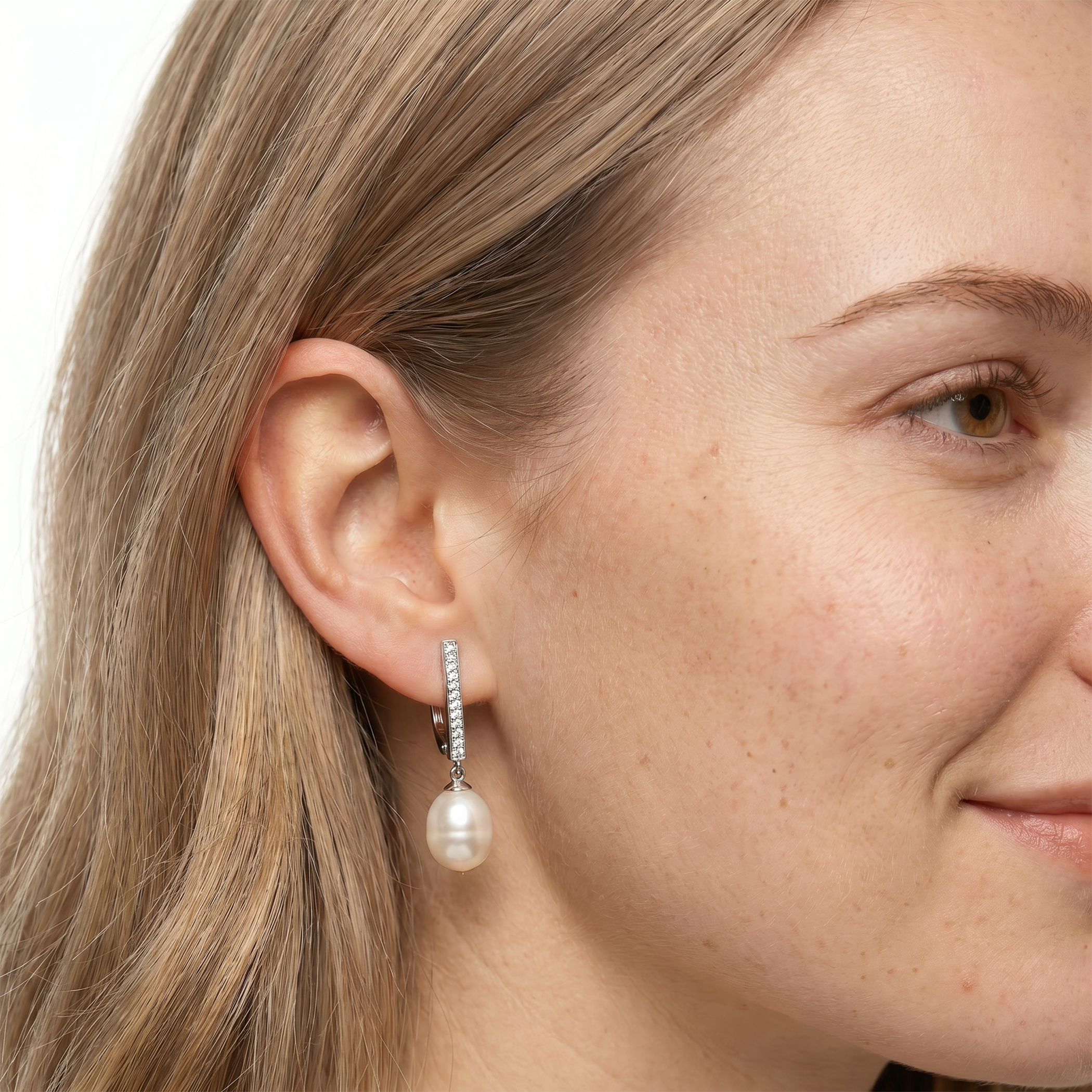 Earrings Savicki: white gold, pearl, diamonds - 3