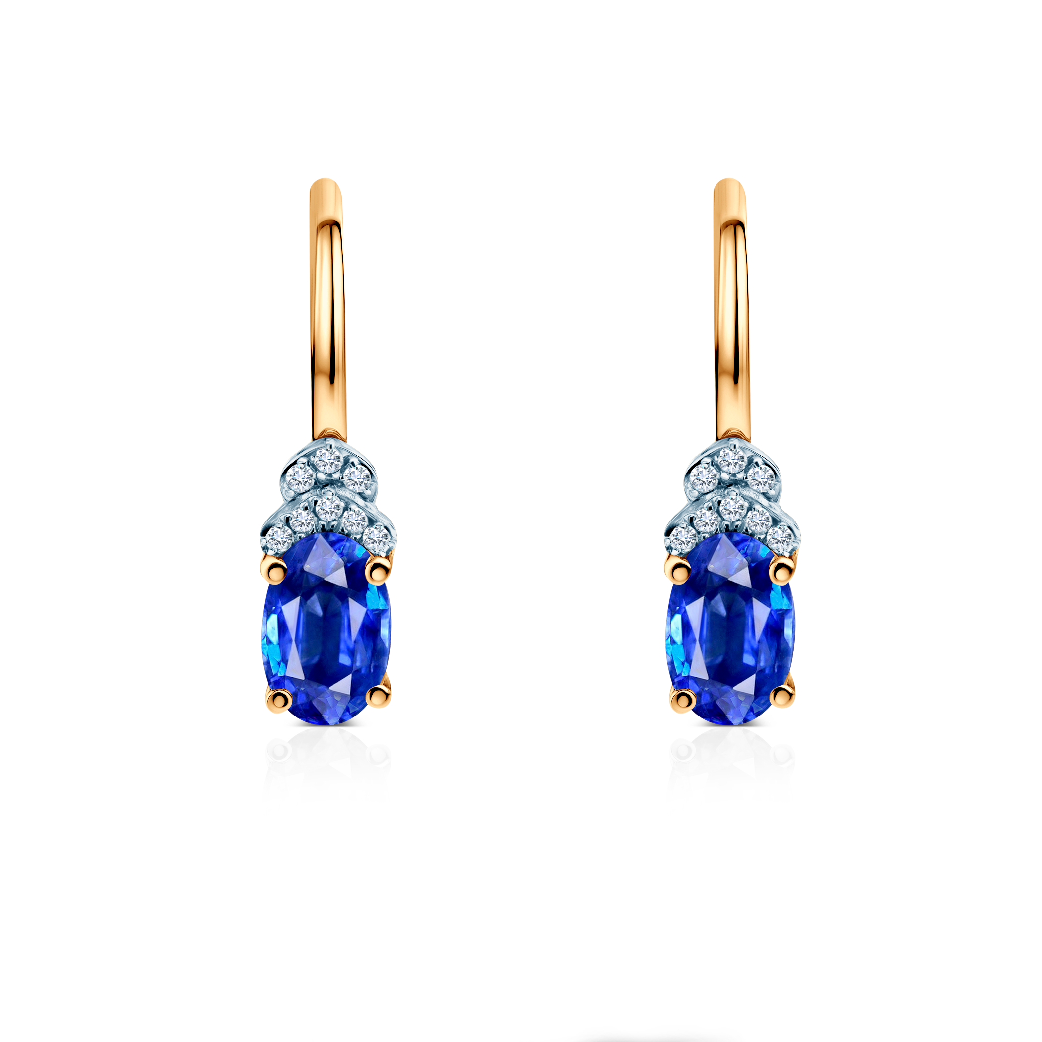 Ohrringe Savicki: zweifarbiges Gold, blaue Saphire, Diamanten