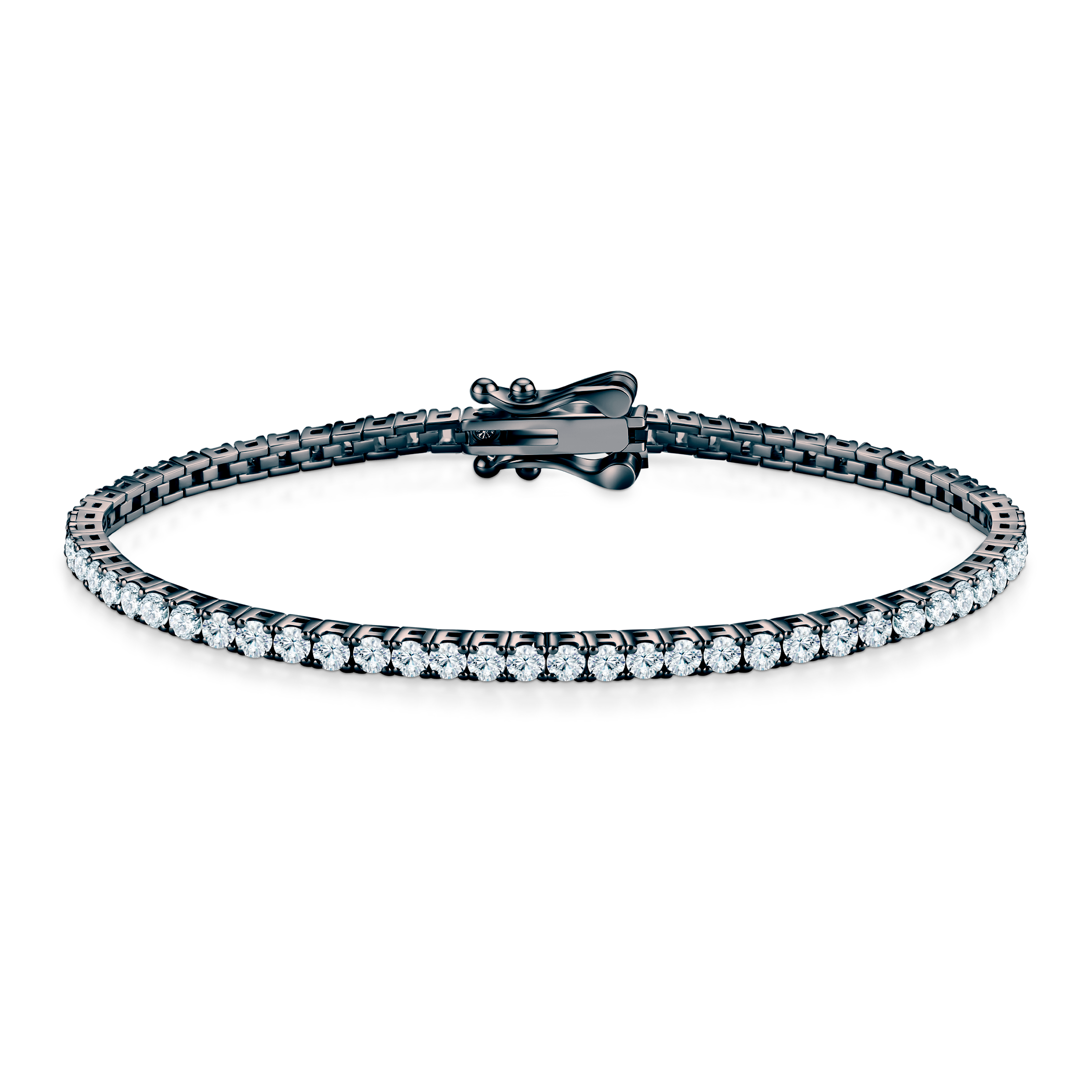 Bransoletka tenisowa czarne srebro z białymi moissanitami 2,2mm 19cm