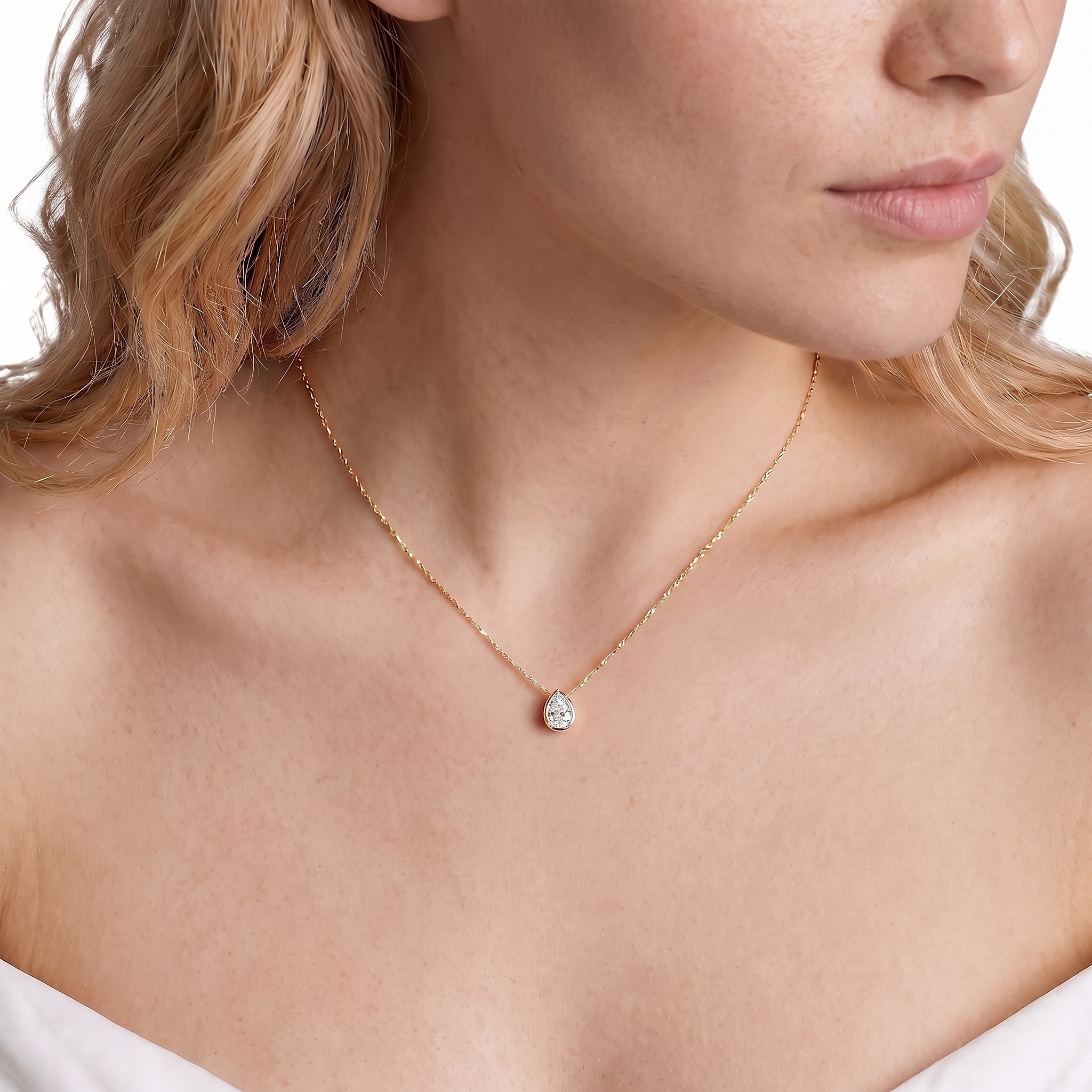 14K white gold necklace with 0.08ct white diamond 42 cm - 4