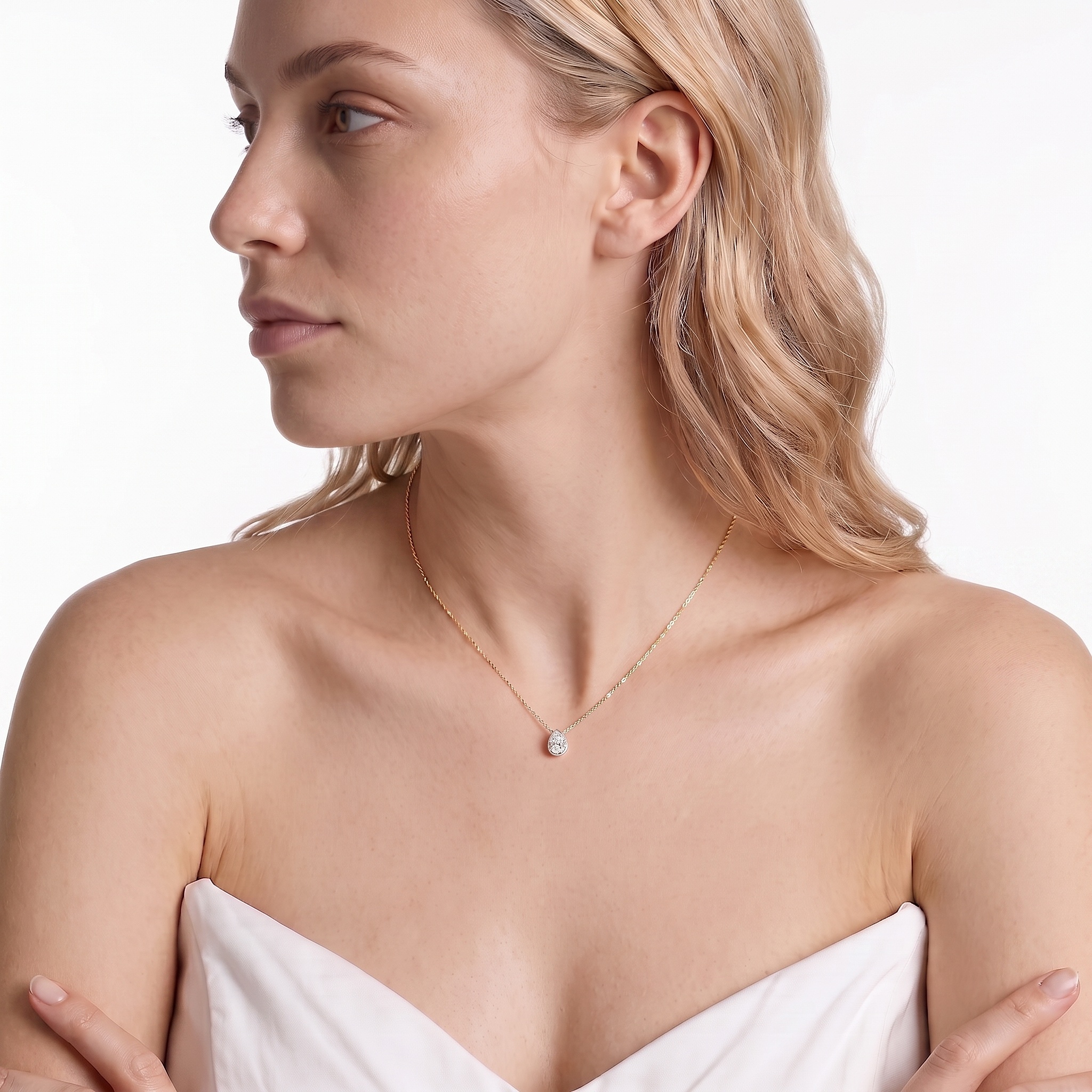 14K white gold necklace with 0.08ct white diamond 42 cm - 5