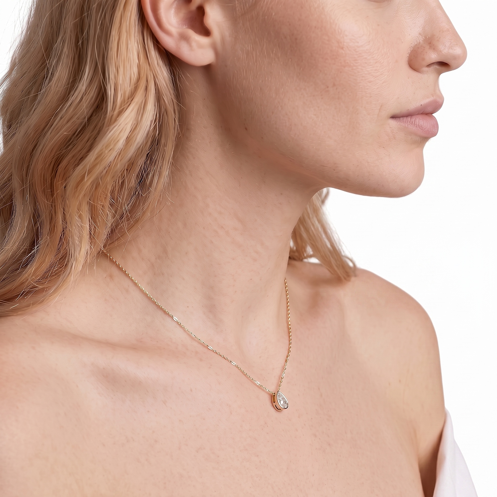 14K white gold necklace with 0.08ct white diamond 42 cm - 6
