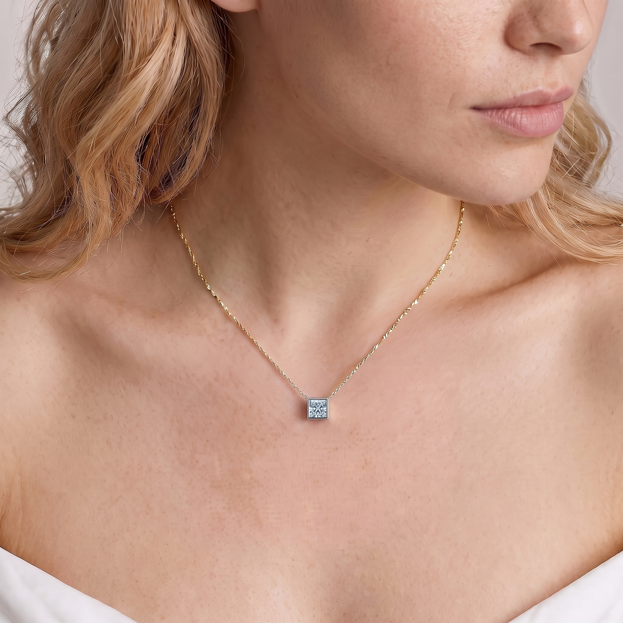 14K white gold necklace with 0.08ct white diamond 42 cm - 4