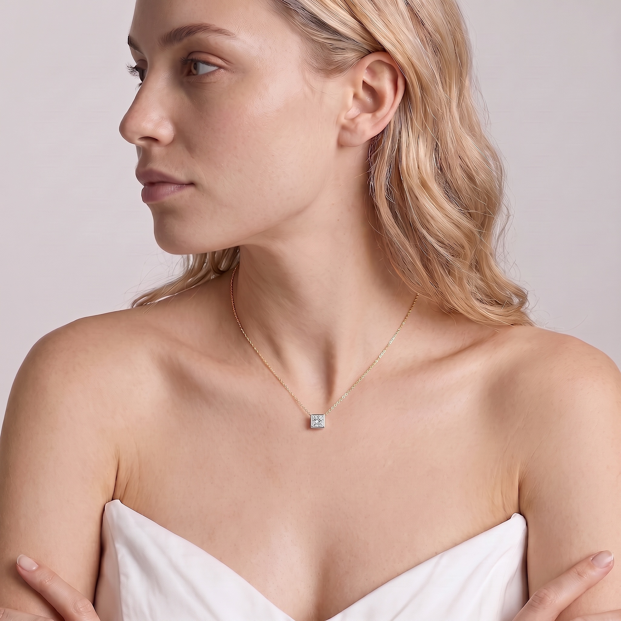 14K white gold necklace with 0.08ct white diamond 42 cm - 5