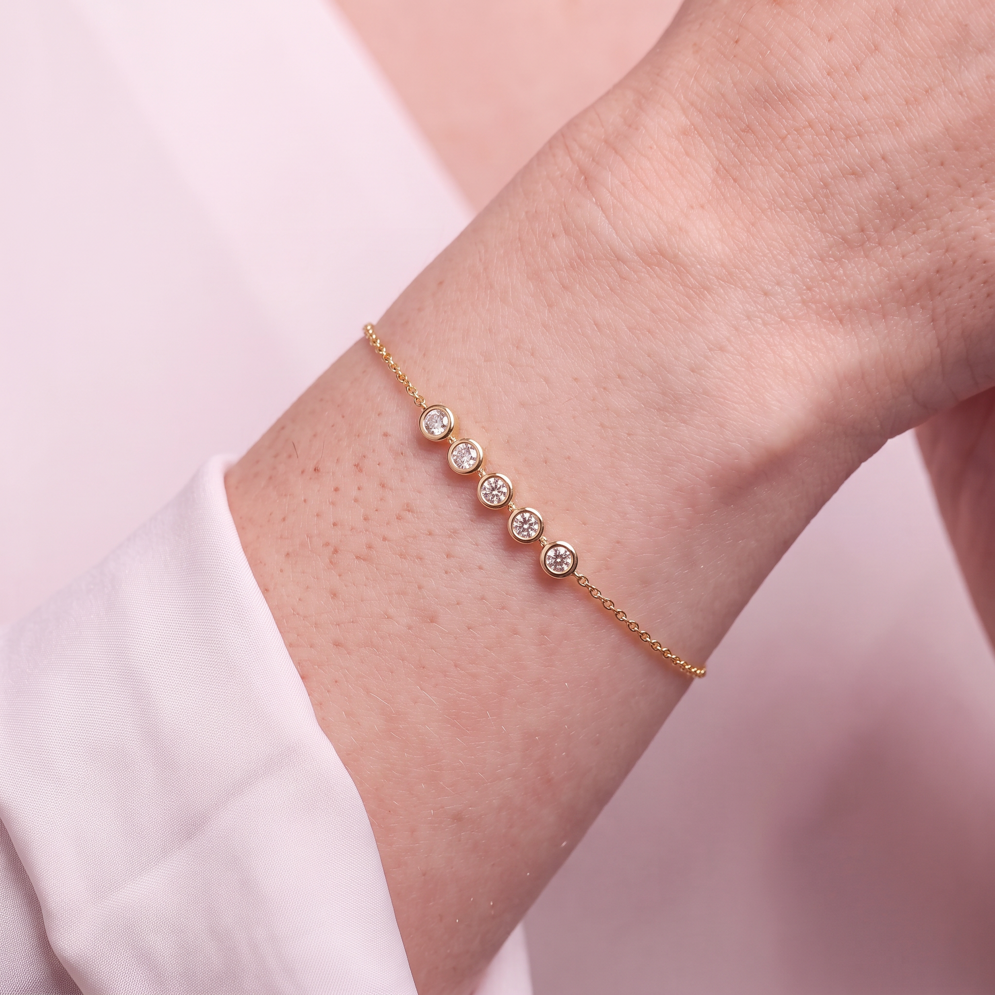 Bransoletka celebrytka złota 585 z białym diamentem 0.11ct 17cm - 5