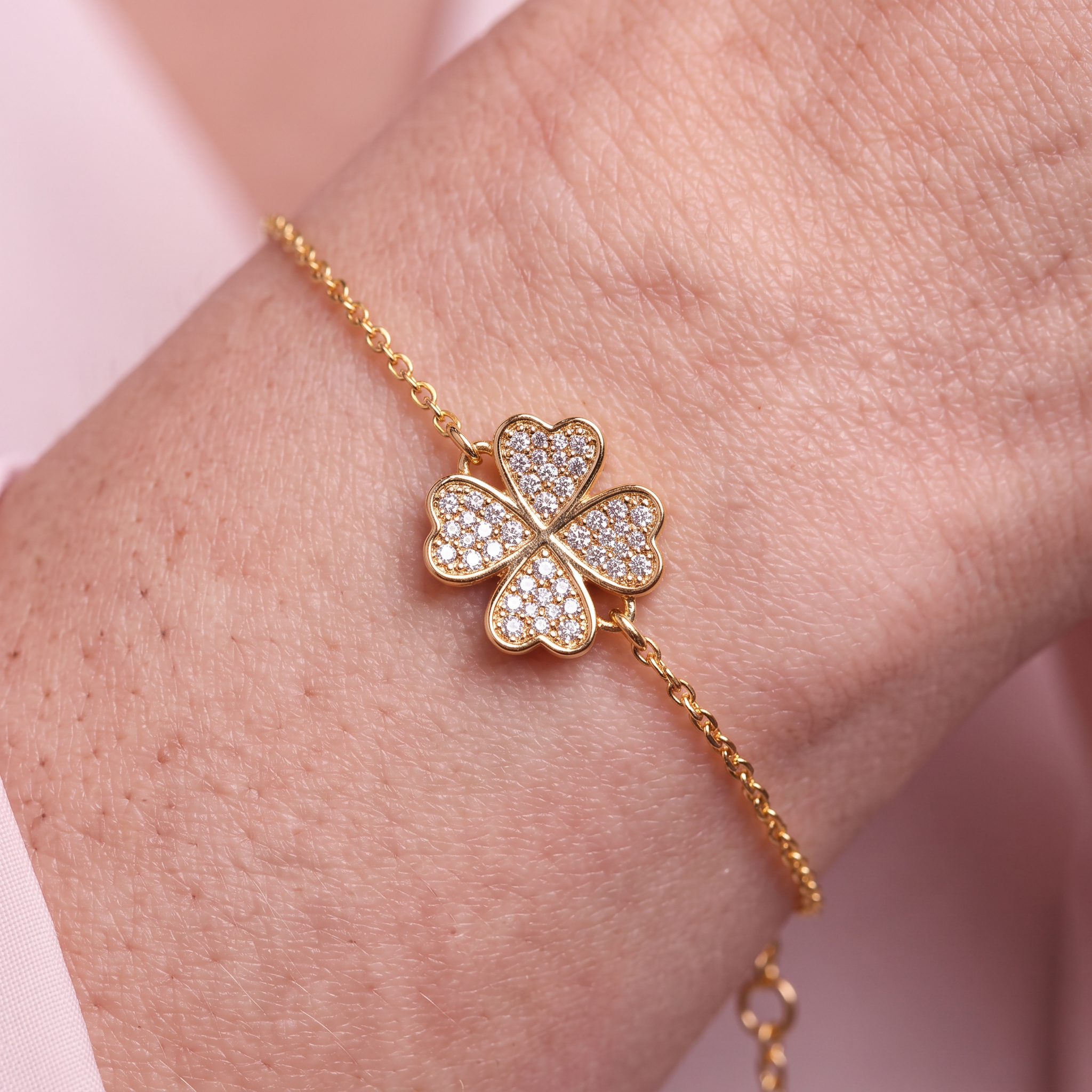 Celebrity clover bracelet gold 585 with white diamond 0.01ct 18cm - 5