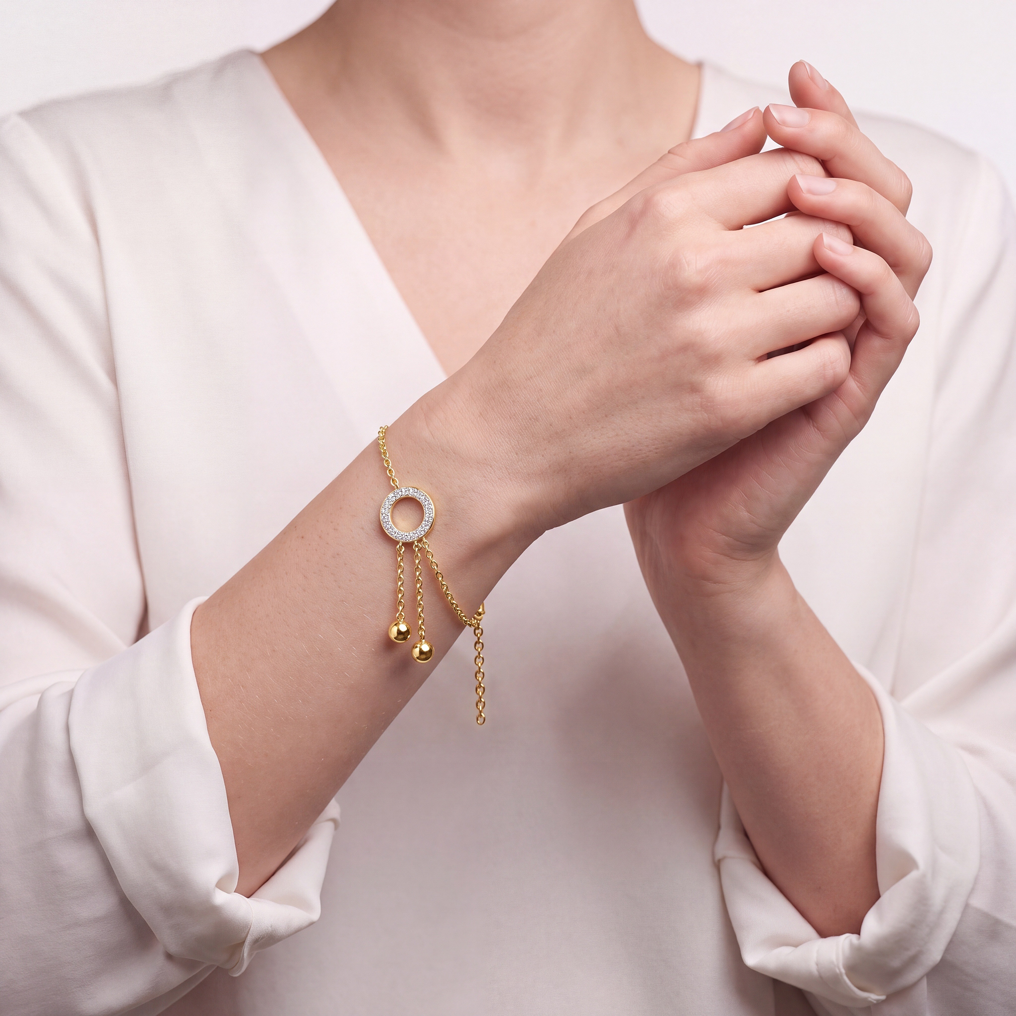 Bransoletka celebrytka koło złota 585 z białym diamentem 0.02ct 18cm - 4