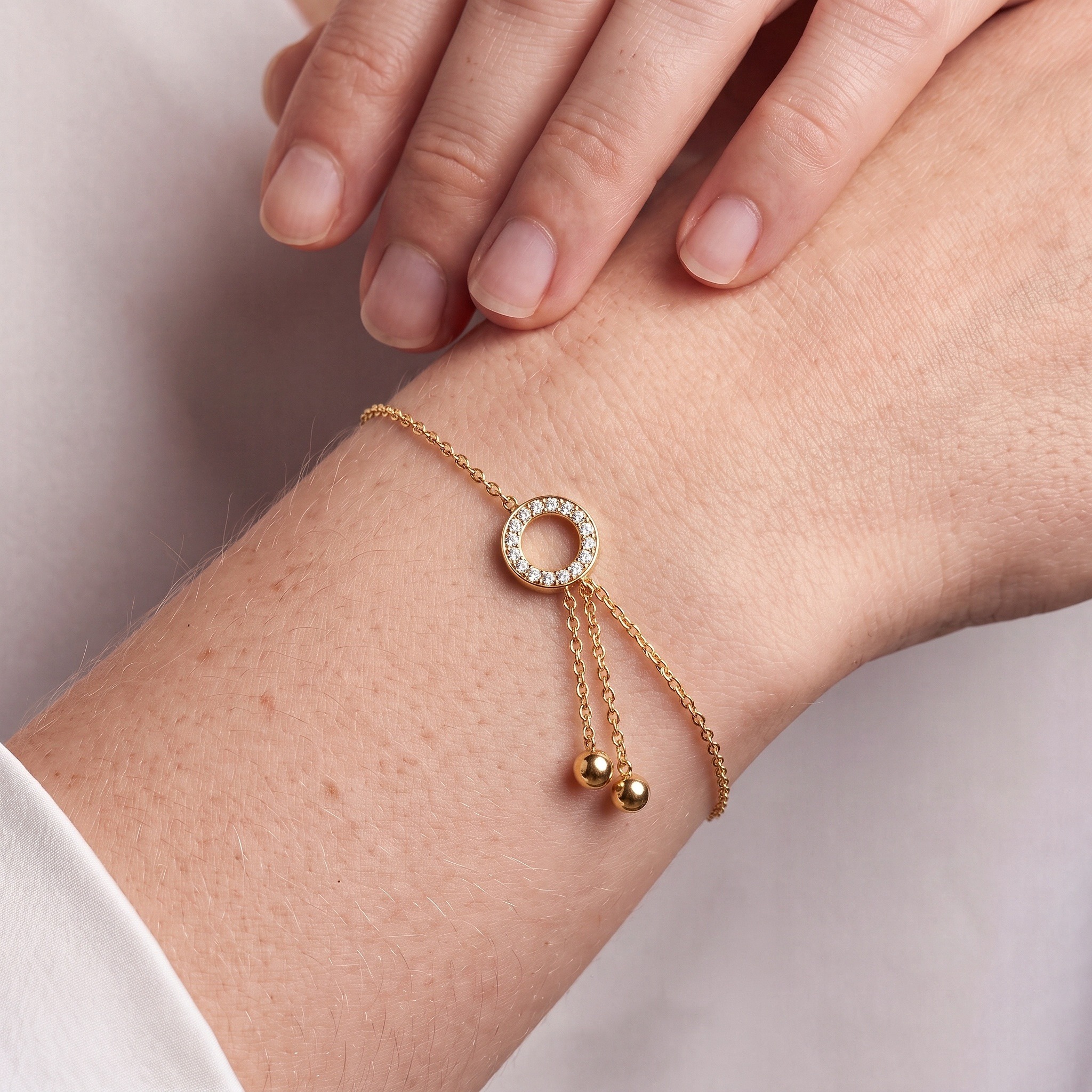 Bransoletka celebrytka koło złota 585 z białym diamentem 0.02ct 18cm - 5