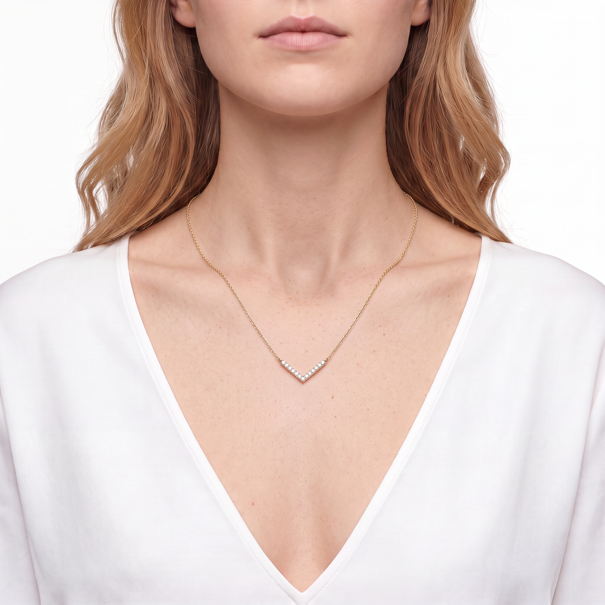 14K gold necklace with 0.15ct lab-grown white diamonds 42 cm - 3
