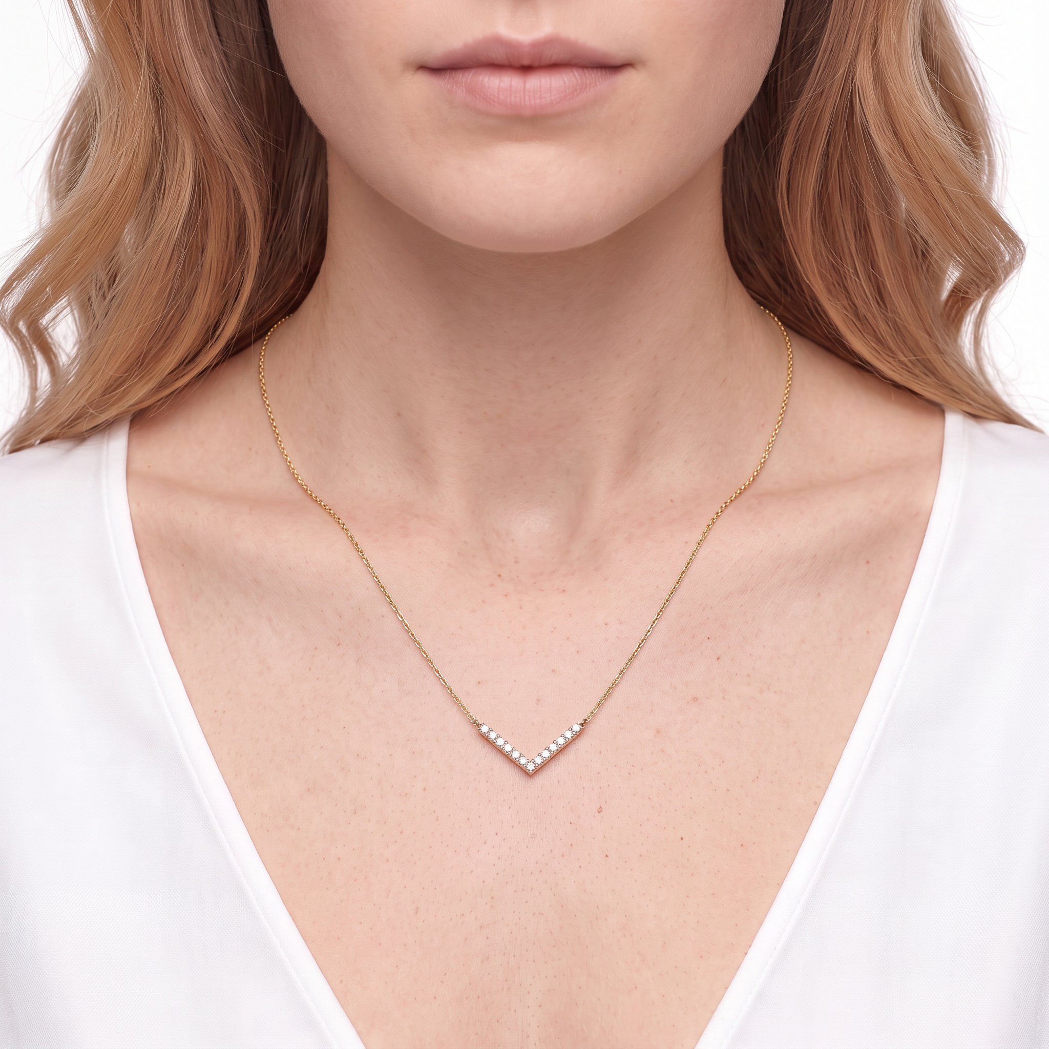 14K gold necklace with 0.15ct lab-grown white diamonds 42 cm - 5