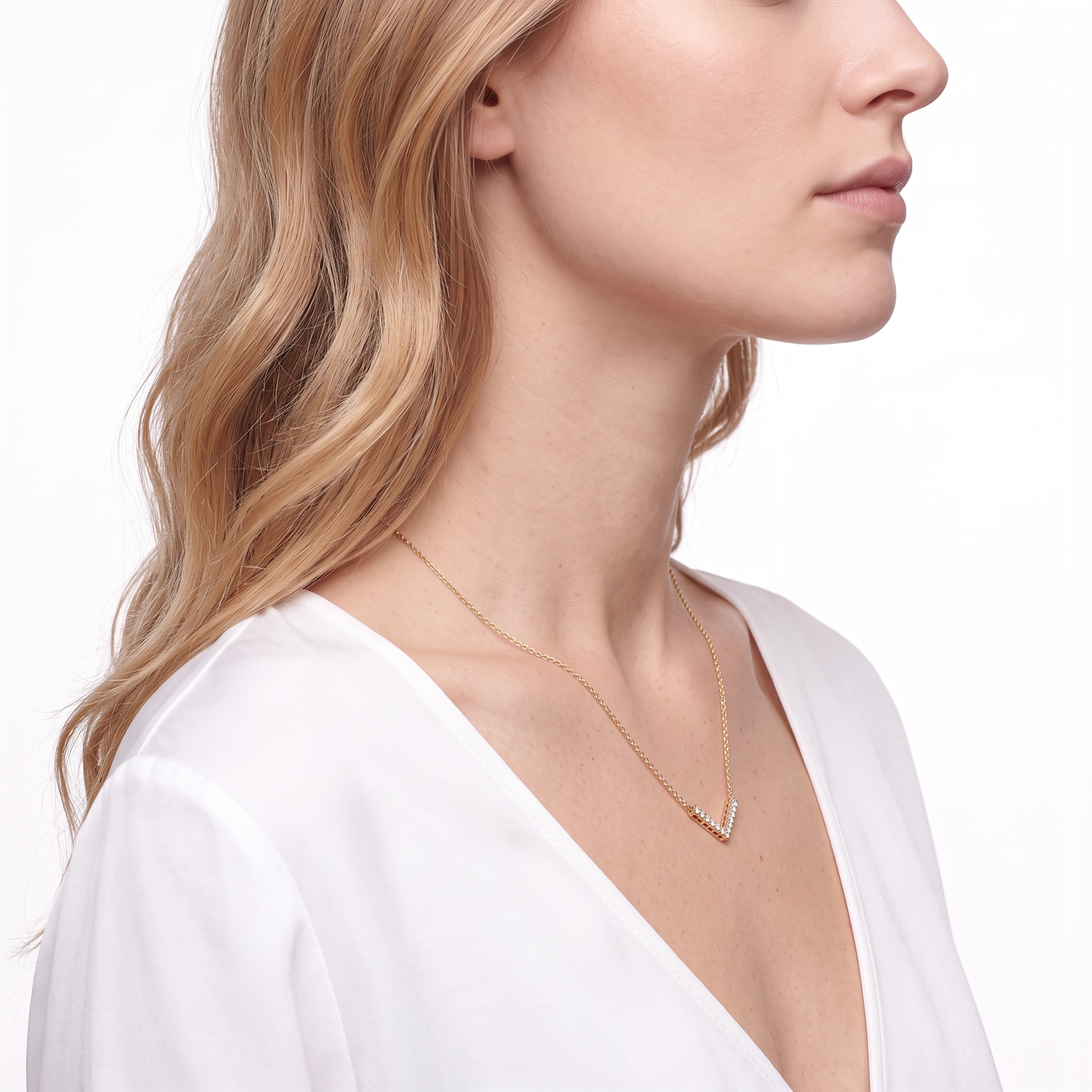 14K gold necklace with 0.15ct lab-grown white diamonds 42 cm - 6