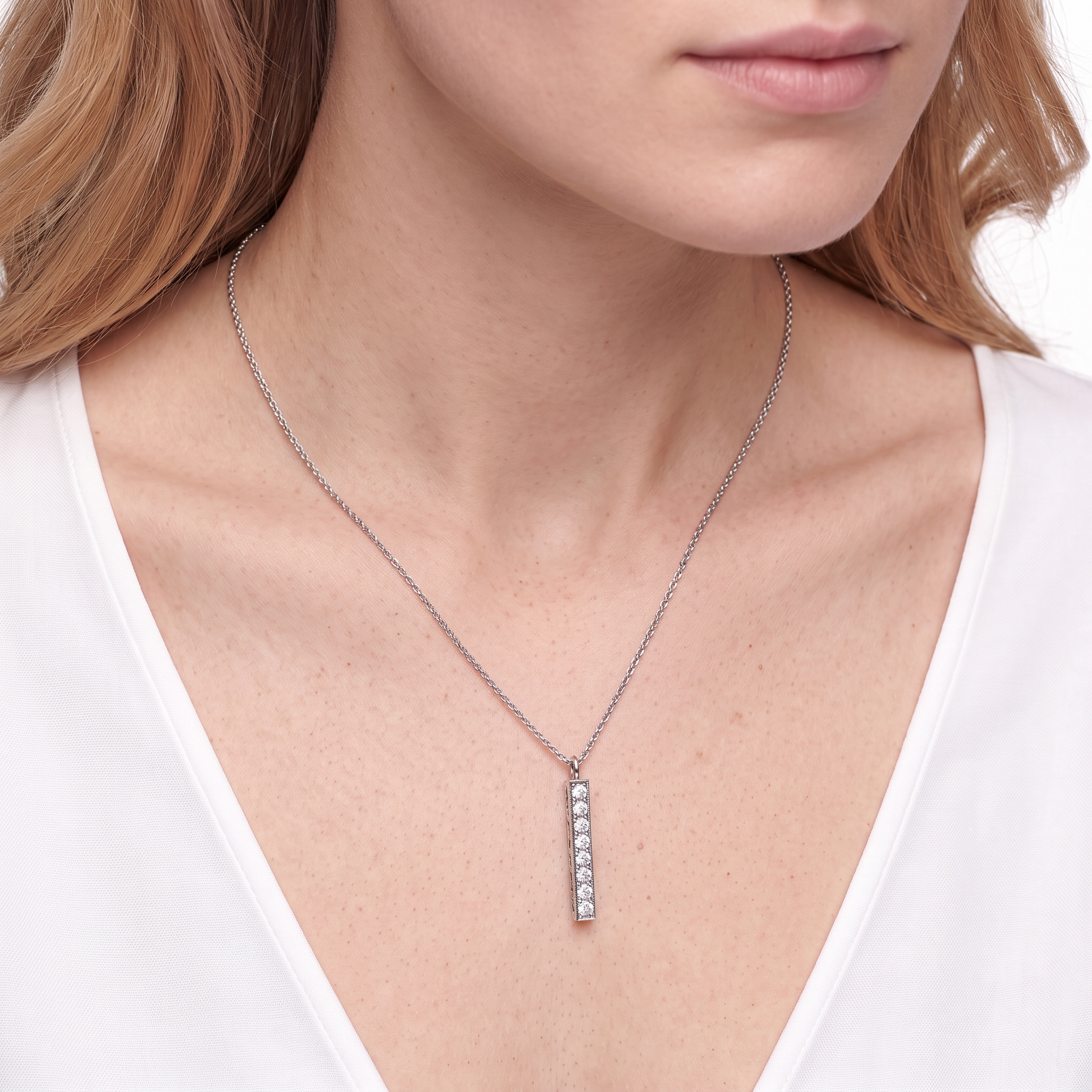 14K white gold necklace with 0.07ct lab-grown white diamonds 42 cm - 5
