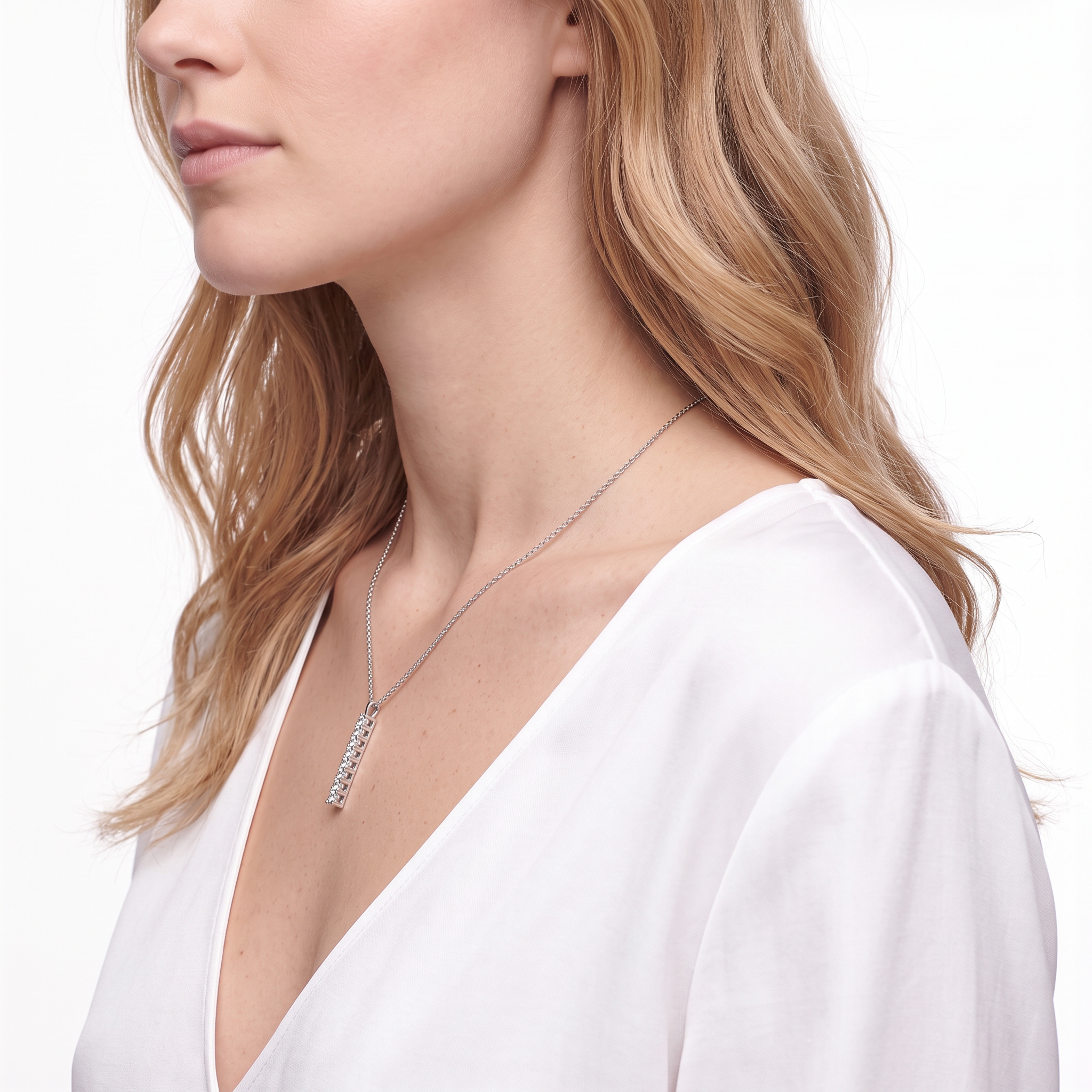 14K white gold necklace with 0.07ct lab-grown white diamonds 42 cm - 6