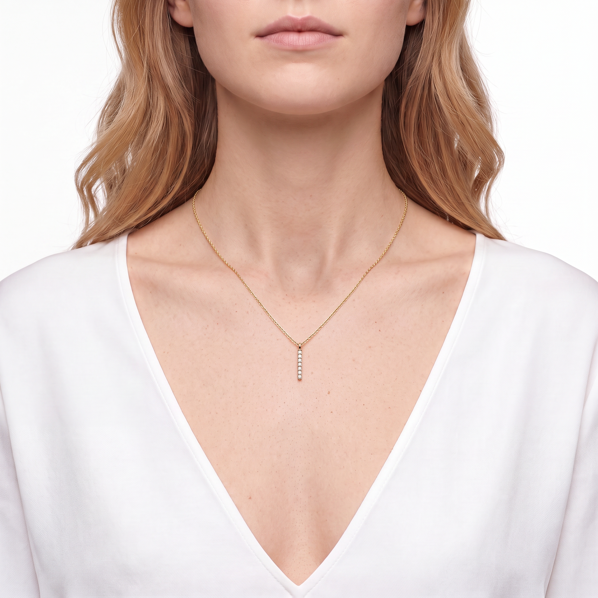 14K gold necklace with 0.07ct lab-grown white diamonds 42 cm - 3